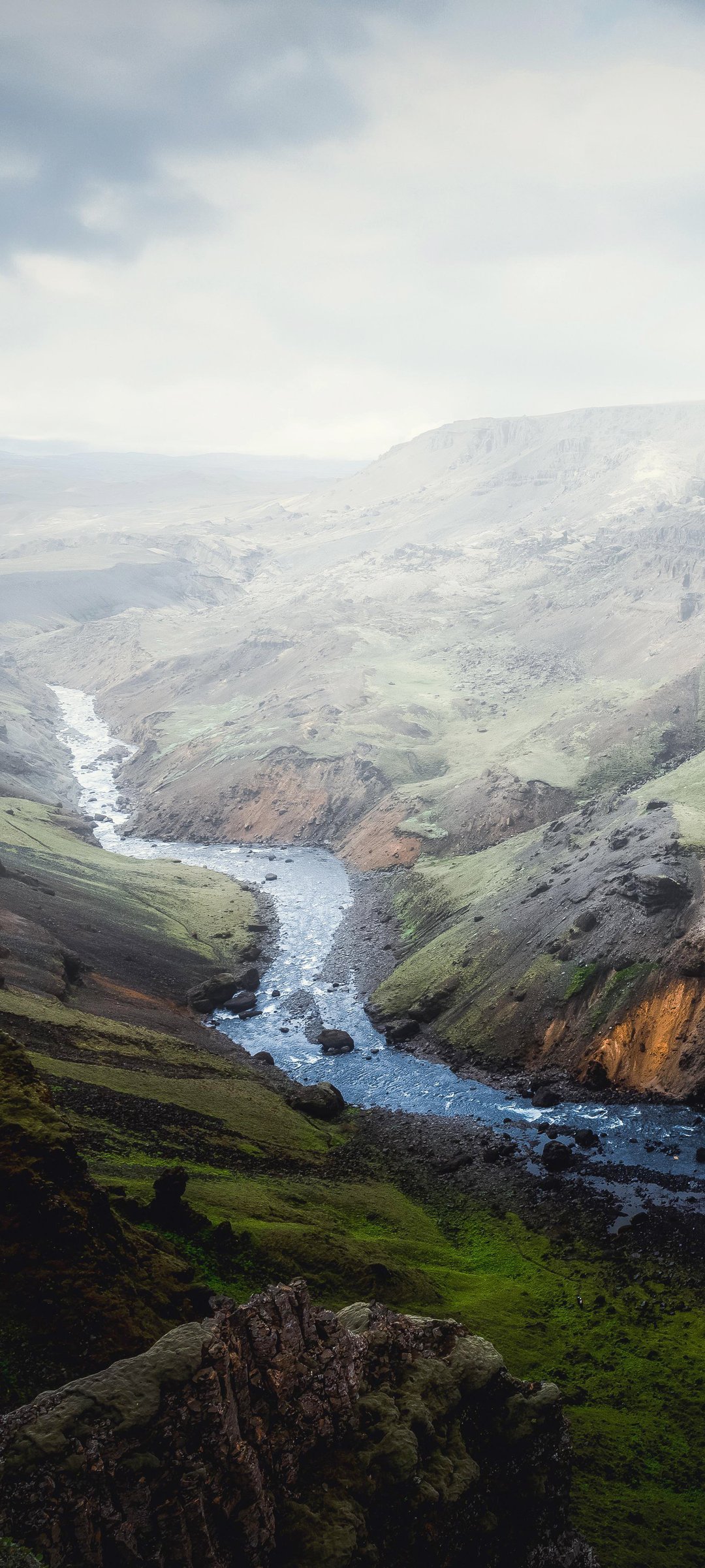 Waterfall with mountain river in Iceland - Wallpapers for Samsung Galaxy M55, POCO M4/X4/X5, Xiaomi Redmi 12/13/Note 13/Note 14/Note 14S in 1080x2400 resolution