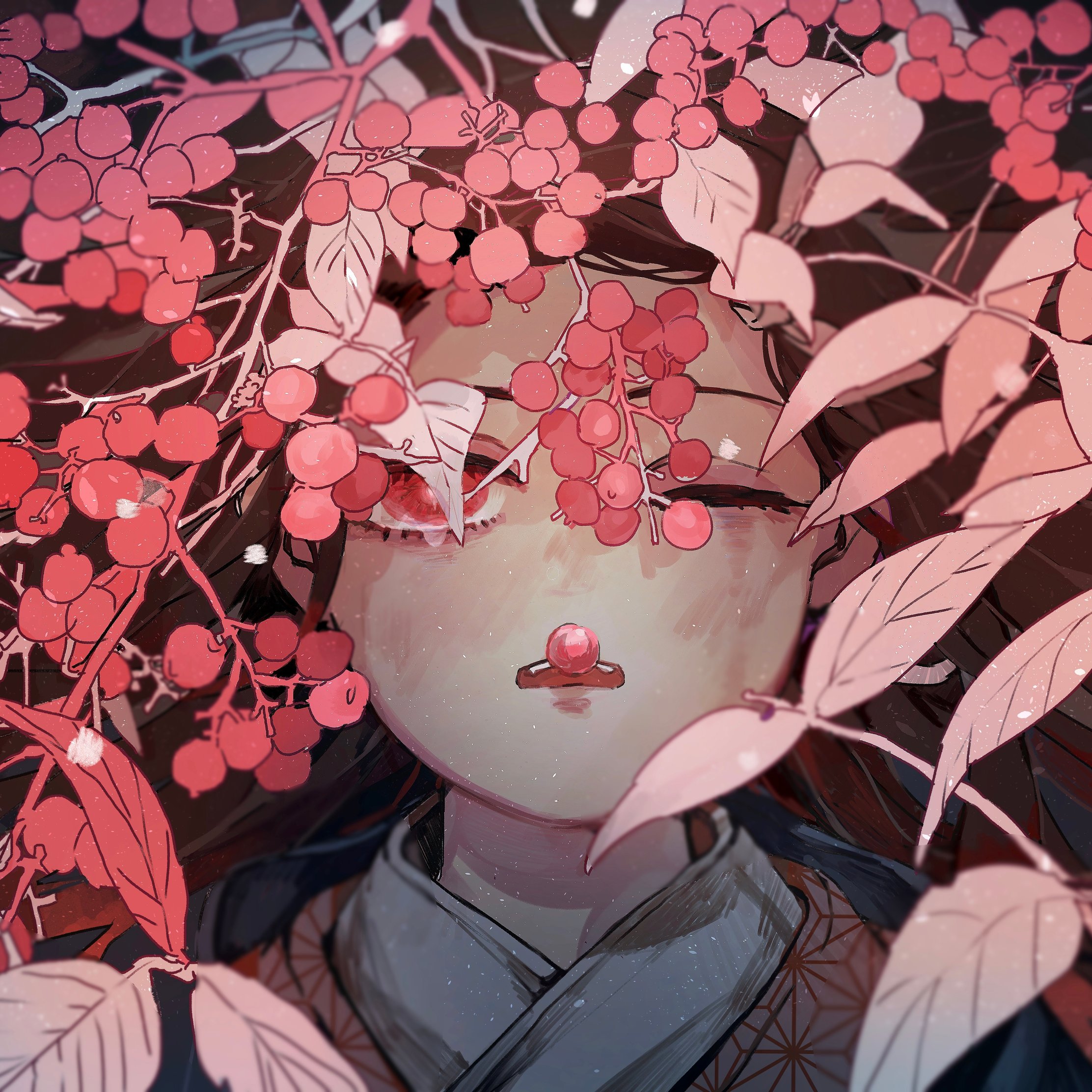 Kamado Nezuko in Pink leaves - Wallpapers for iPad Pro 10.5″ in 2224x2224 resolution