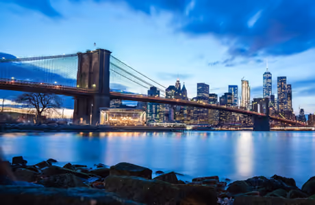 Brooklyn Bridge Wallpapers for iPad 10.2″ (2160x2160): Brooklyn Bridge, Manhattan, skyline, evening