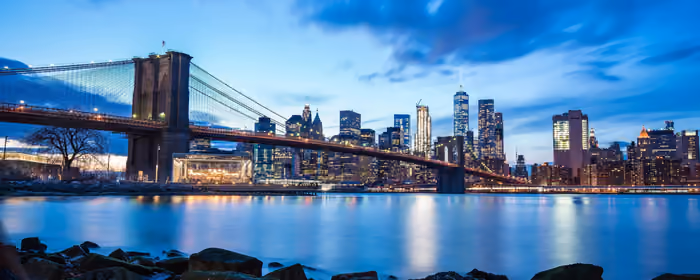 UltraWide 21:9 wallpapers (3440x1440): Brooklyn Bridge, Manhattan, skyline, evening