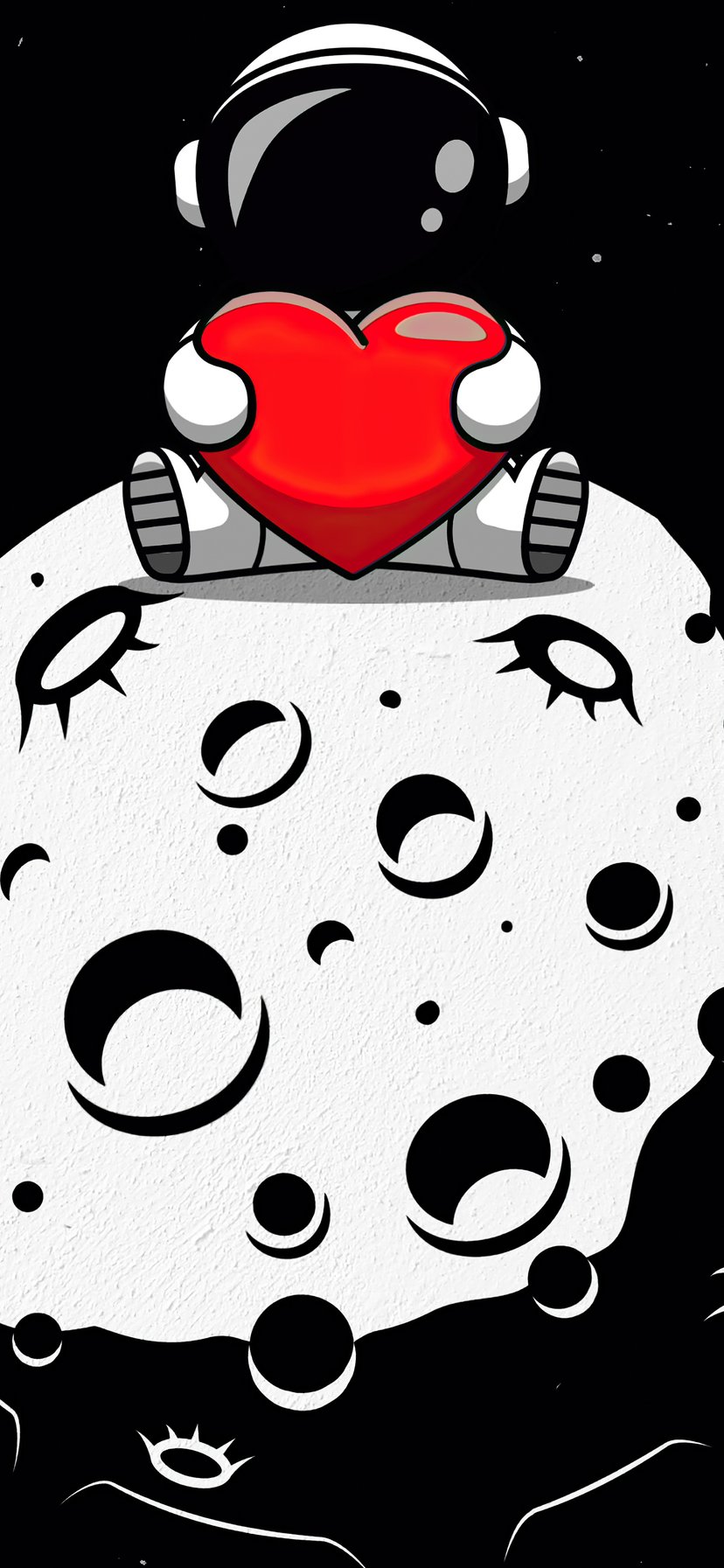 Astronaut on the moon holds a red heart - Wallpapers for iPhone 11/XR in 828x1792 resolution