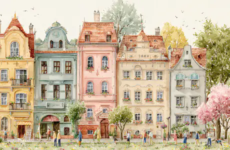 WSXGA+ wallpapers (1680x1050): house, street, watercolor, pastel