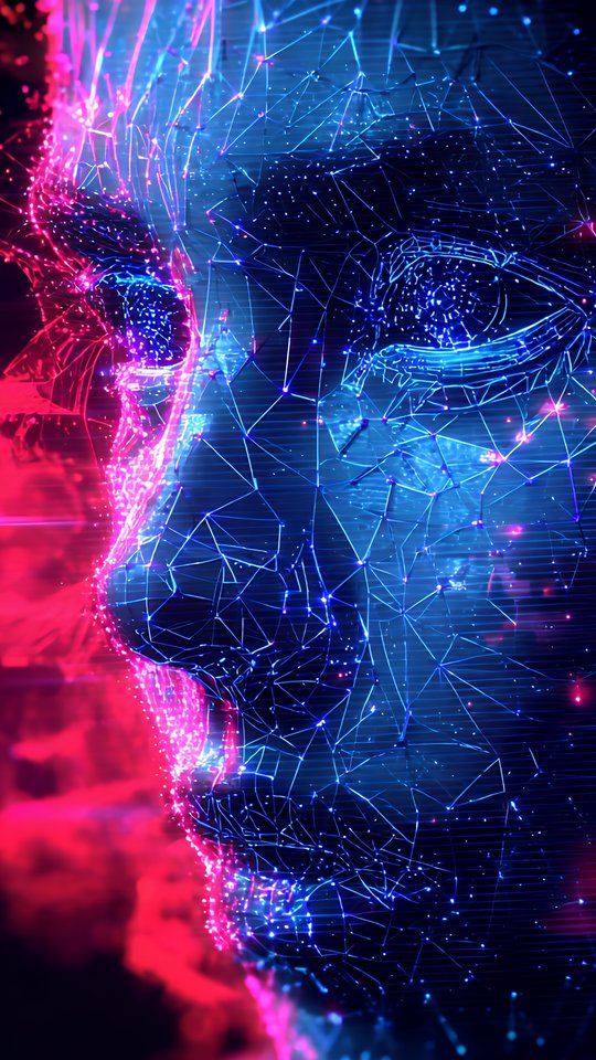 Technological face in the low poly style - Wallpapers for Samsung, HTC, Sony in 540x960 resolution