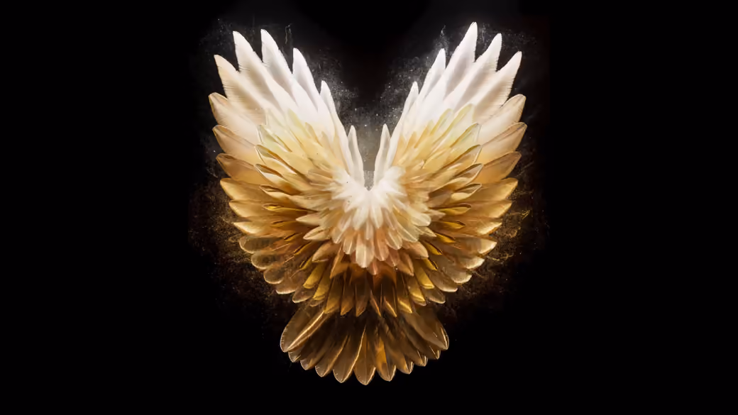 Bright golden wings glowing — desktop and phone wallpaper, free download