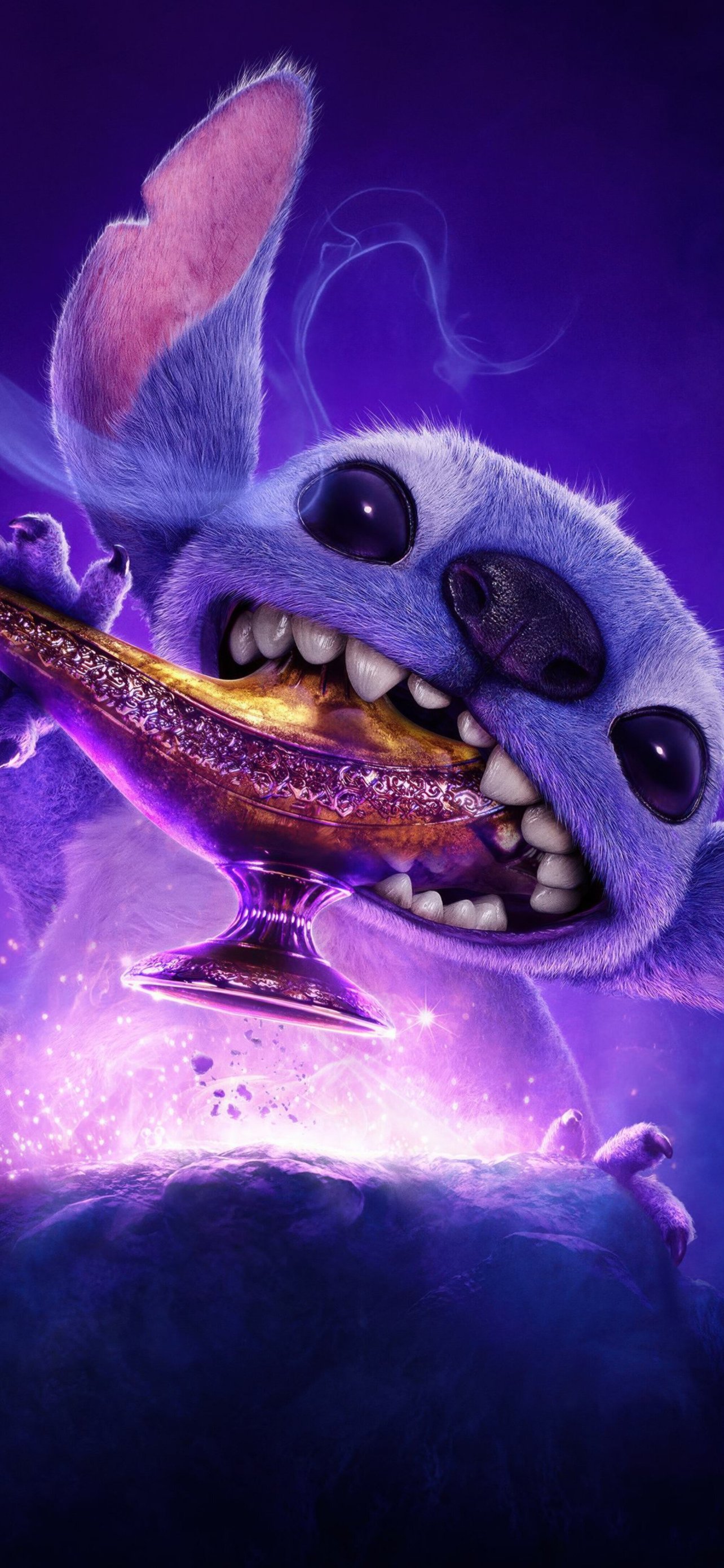 Stitch holding magical Aladdin lamp - Wallpapers for iPhone 13 Pro Max/12 Pro Max/14 Plus in 1284x2778 resolution