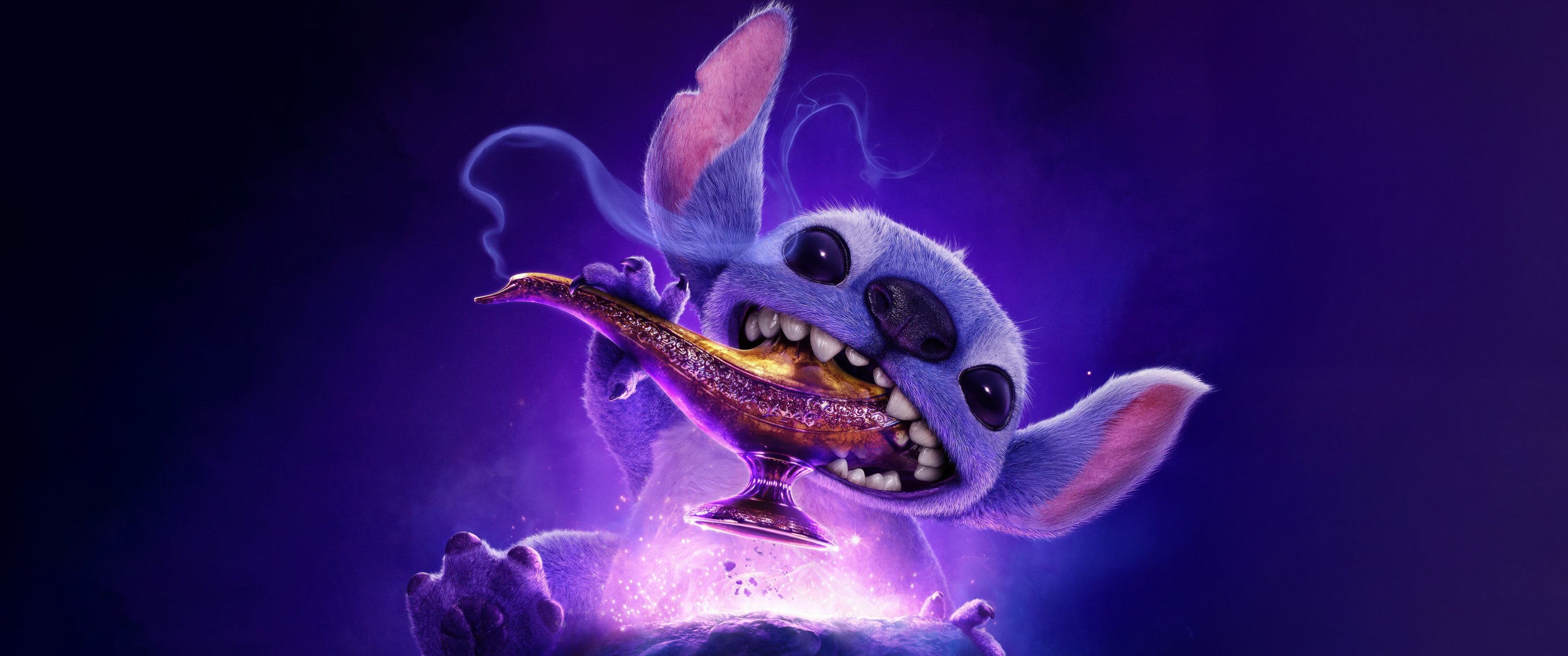 Stitch holding magical Aladdin lamp - UltraWide 21:9 wallpapers in 3440x1440 resolution