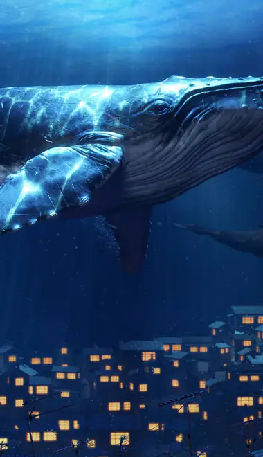 imagination Wallpapers for iPhone 17 Pro/17/16 Pro (1206x2622): surrealism, underwater, whale, diver