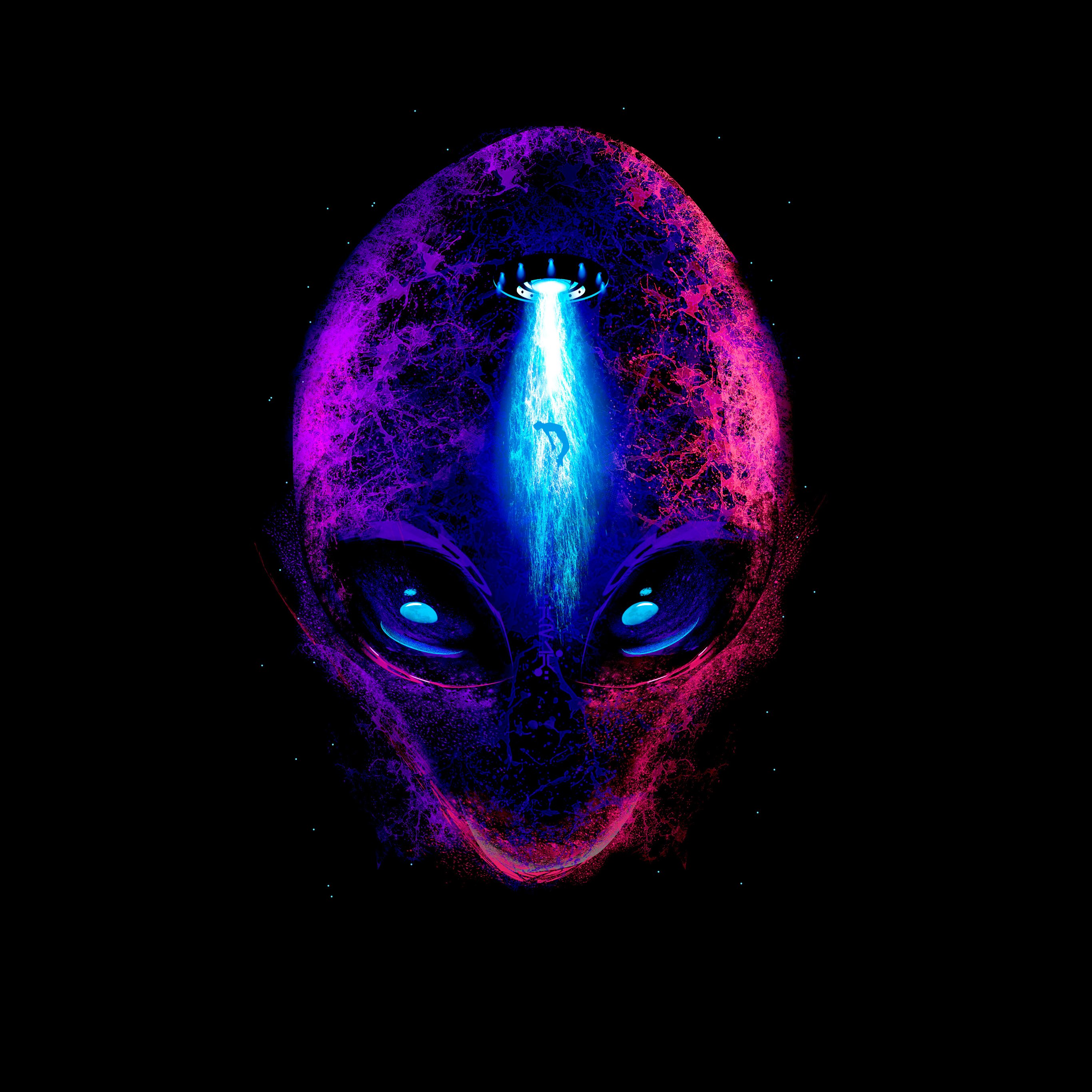 Neon alien Head - Wallpapers for iPad Pro 12.9″ in 2732x2732 resolution