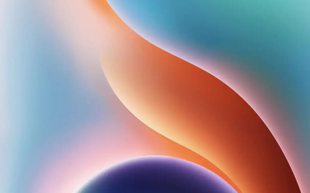 Curved orange shape with spheres — desktop and phone wallpaper, free download