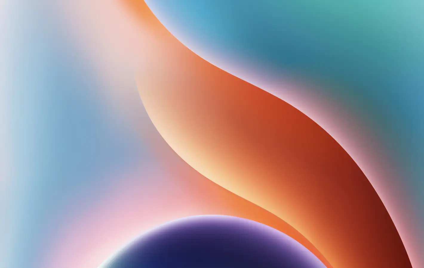 Curved orange shape with spheres — desktop and phone wallpaper, free download