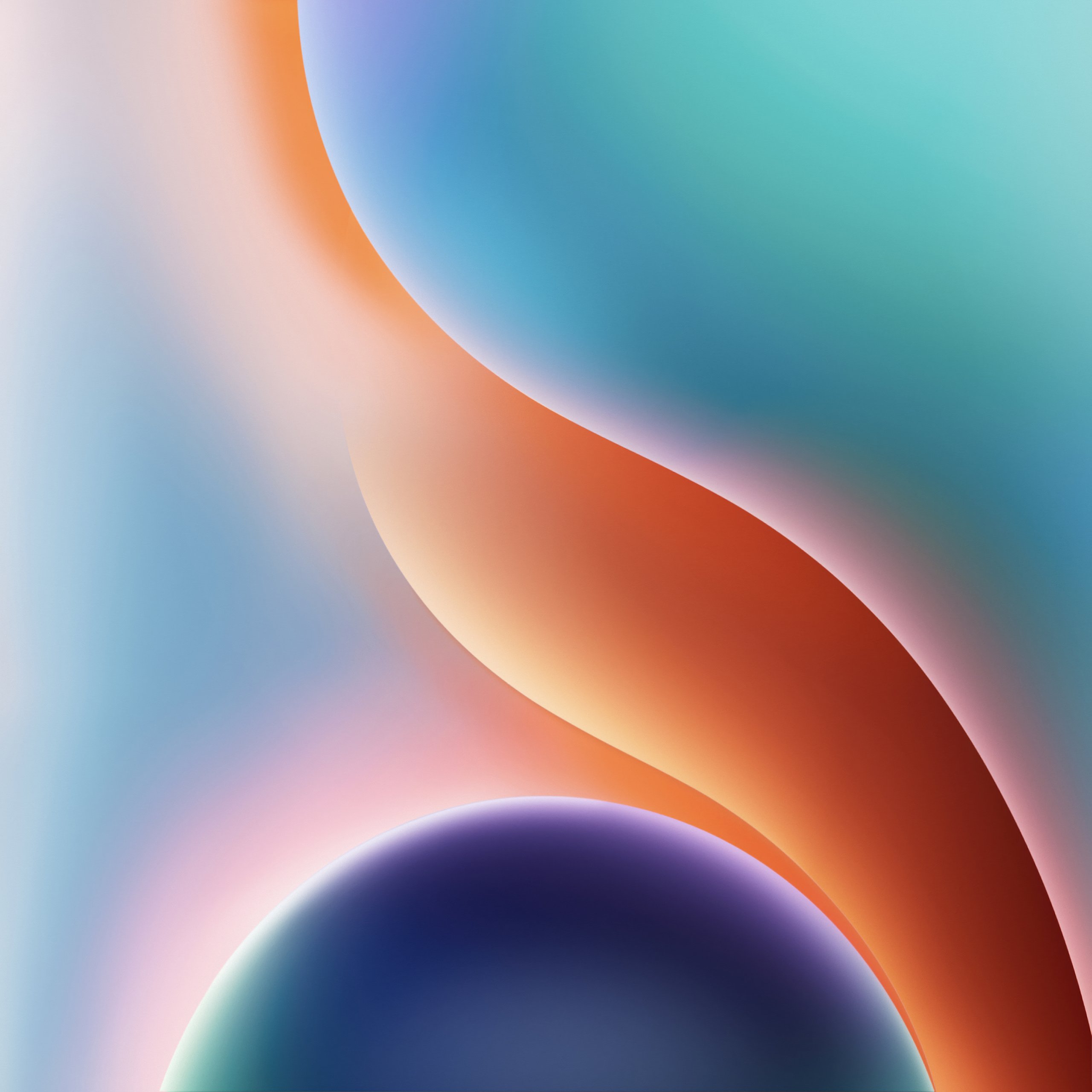 Curved orange shape with spheres - Wallpapers for Samsung Galaxy Tab S9 FE+/Tab S11, Xiaomi Pad 5, Redmi Pad 2 Pro, POCO Pad in 2560x2560 resolution