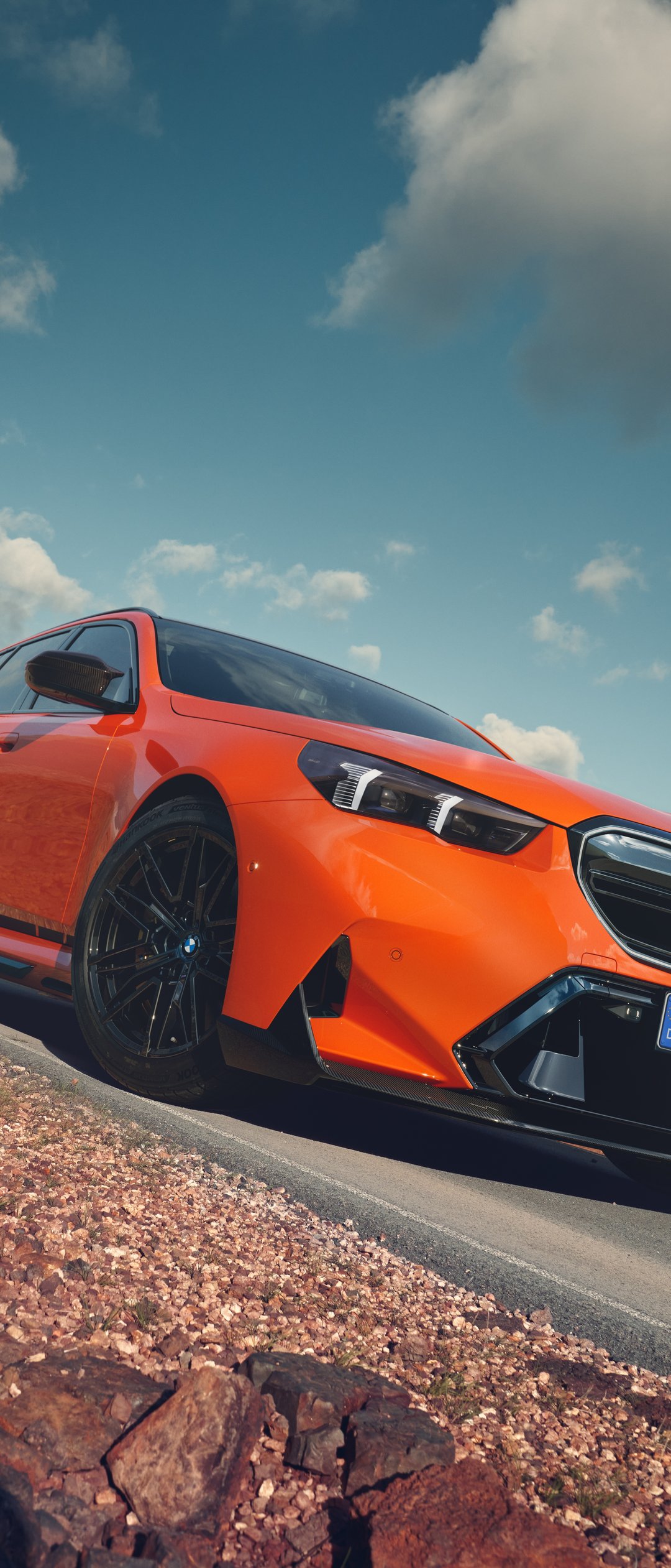 Orange BMW M5 G90 Touring - Wallpapers for Samsung Galaxy Z Flip7, Sony Xperia 5 II/5 III/5 V/10 IV/10 V, Xiaomi Mix Fold 3 in 1080x2520 resolution