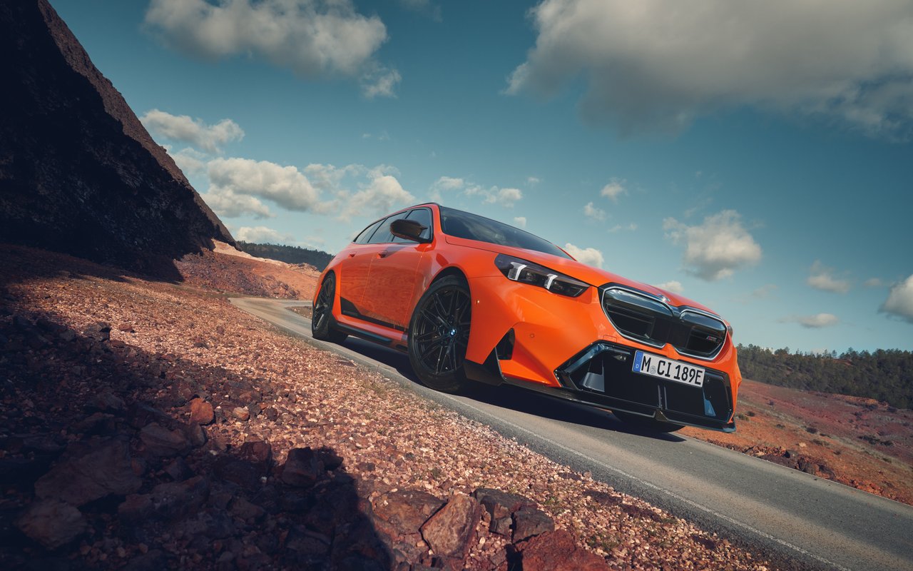 Orange BMW M5 G90 Touring - WXGA_1280 wallpapers in 1280x800 resolution