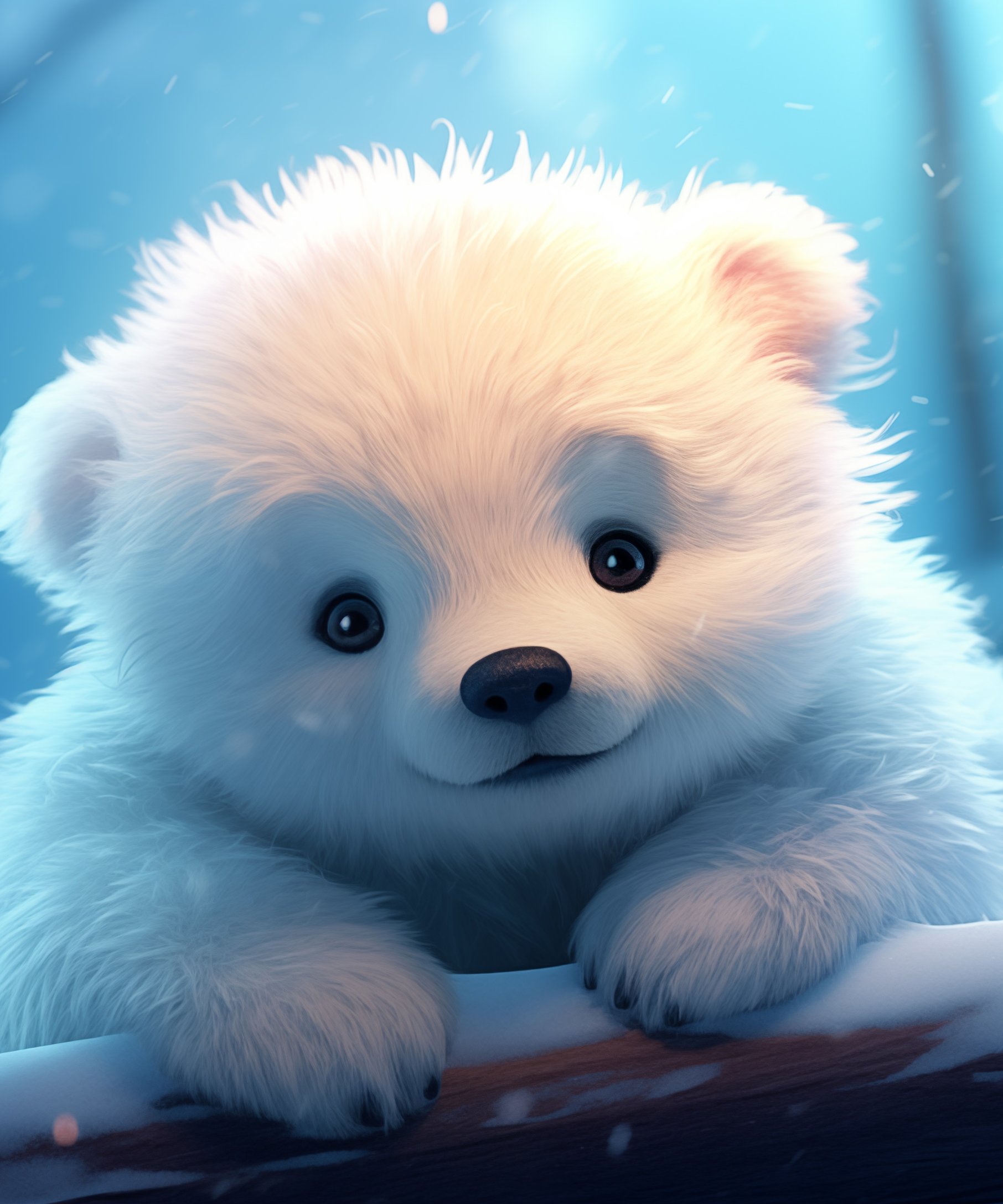 White bear cub resting on snow-covered log - Wallpapers for Samsung Galaxy Z Fold4/Z Fold5/Z Fold6 in 1812x2176 resolution