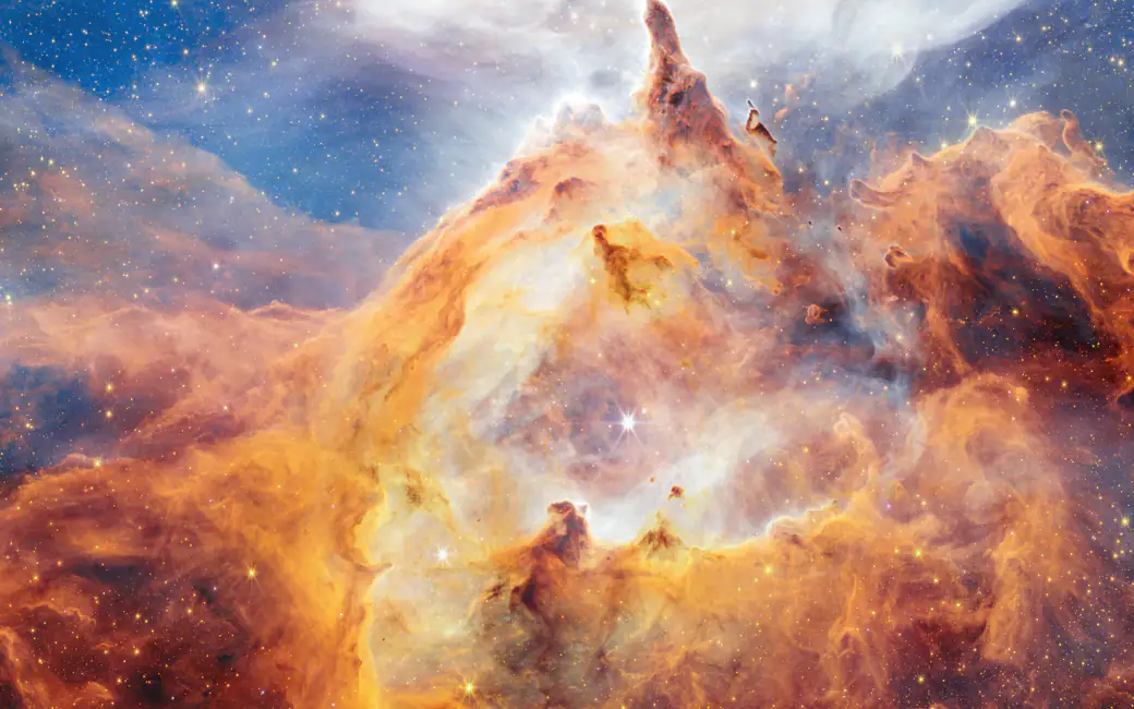 Bright yellow cosmic nebula — desktop and phone wallpaper, free download