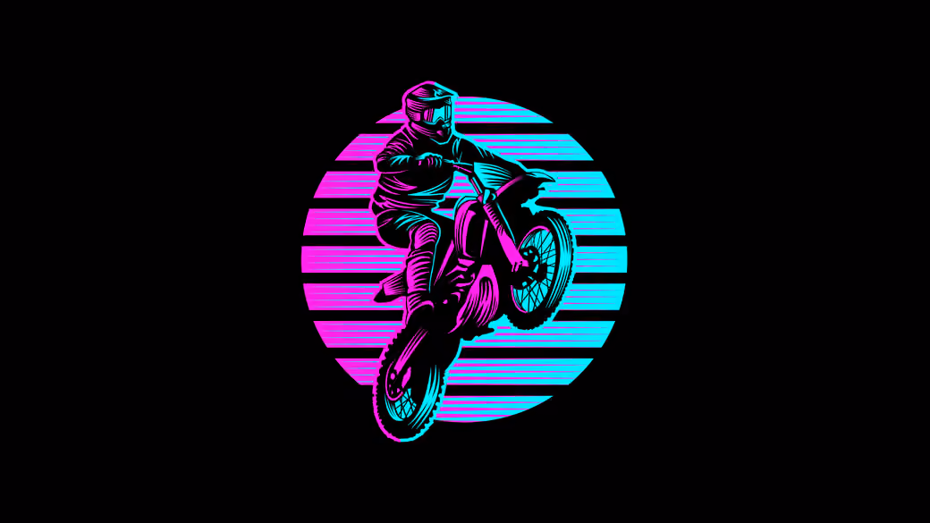 Motocross in neon light — desktop and phone wallpaper, free download