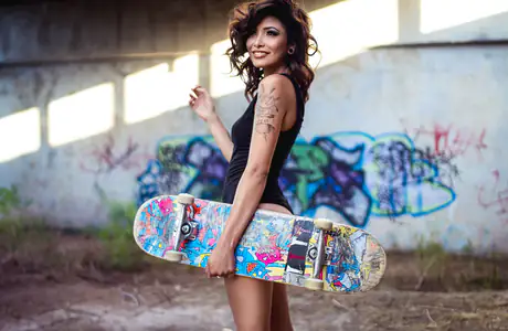 People wallpapers: woman, skateboard, tattoos, graffiti