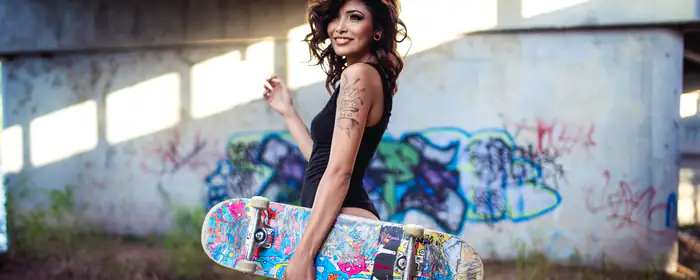 People wallpapers: woman, skateboard, tattoos, graffiti