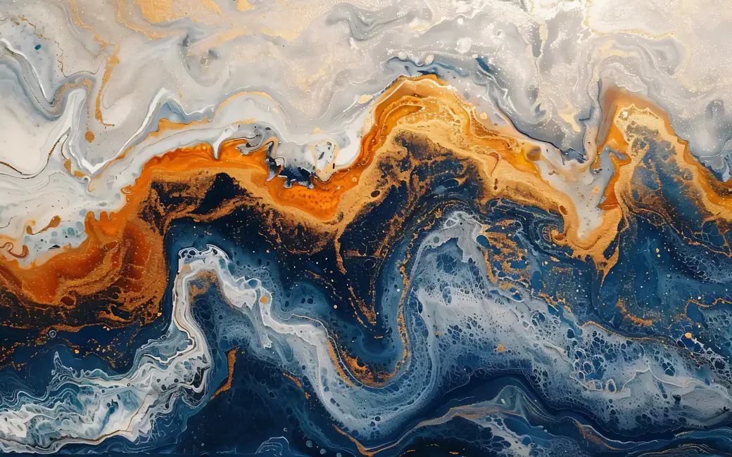 Fluid paint layers with gold highlights — desktop and phone wallpaper, free download