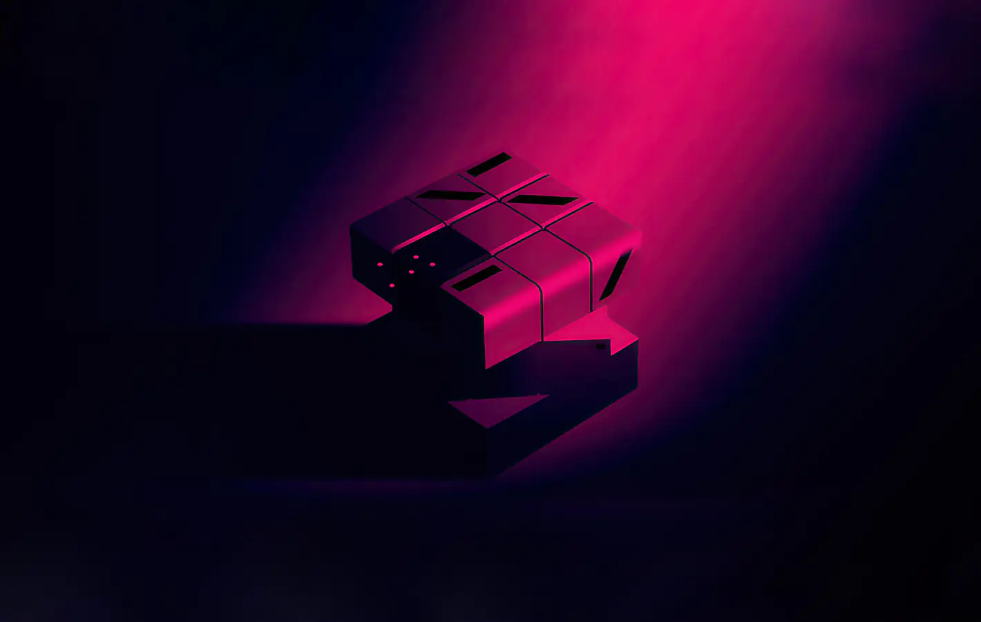 Digital cube in neon — desktop and phone wallpaper, free download