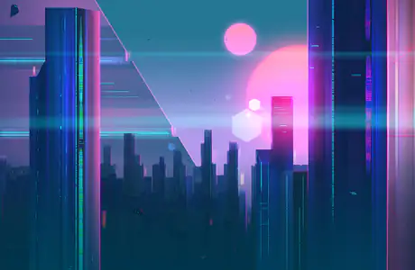 Wallpapers for Samsung/Xiaomi (2000x2000): glitch, skyline, skyscrapers, neon