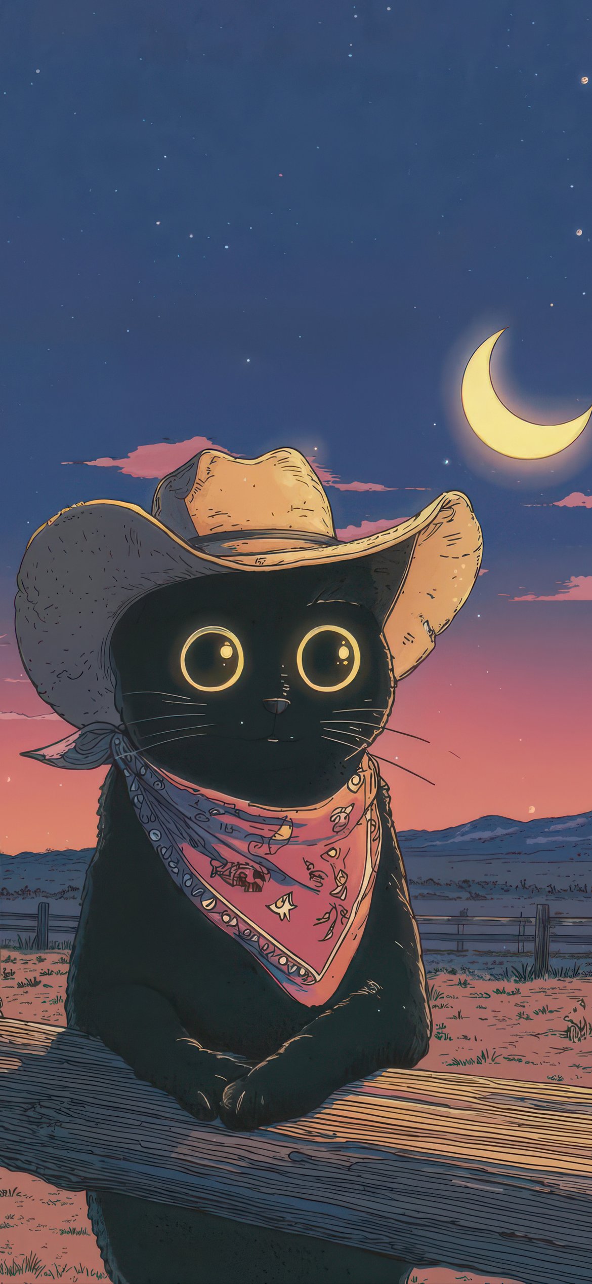 Black cat cowboy in the desert - Wallpapers for iPhone 12 Pro/13 Pro/14 in 1170x2532 resolution