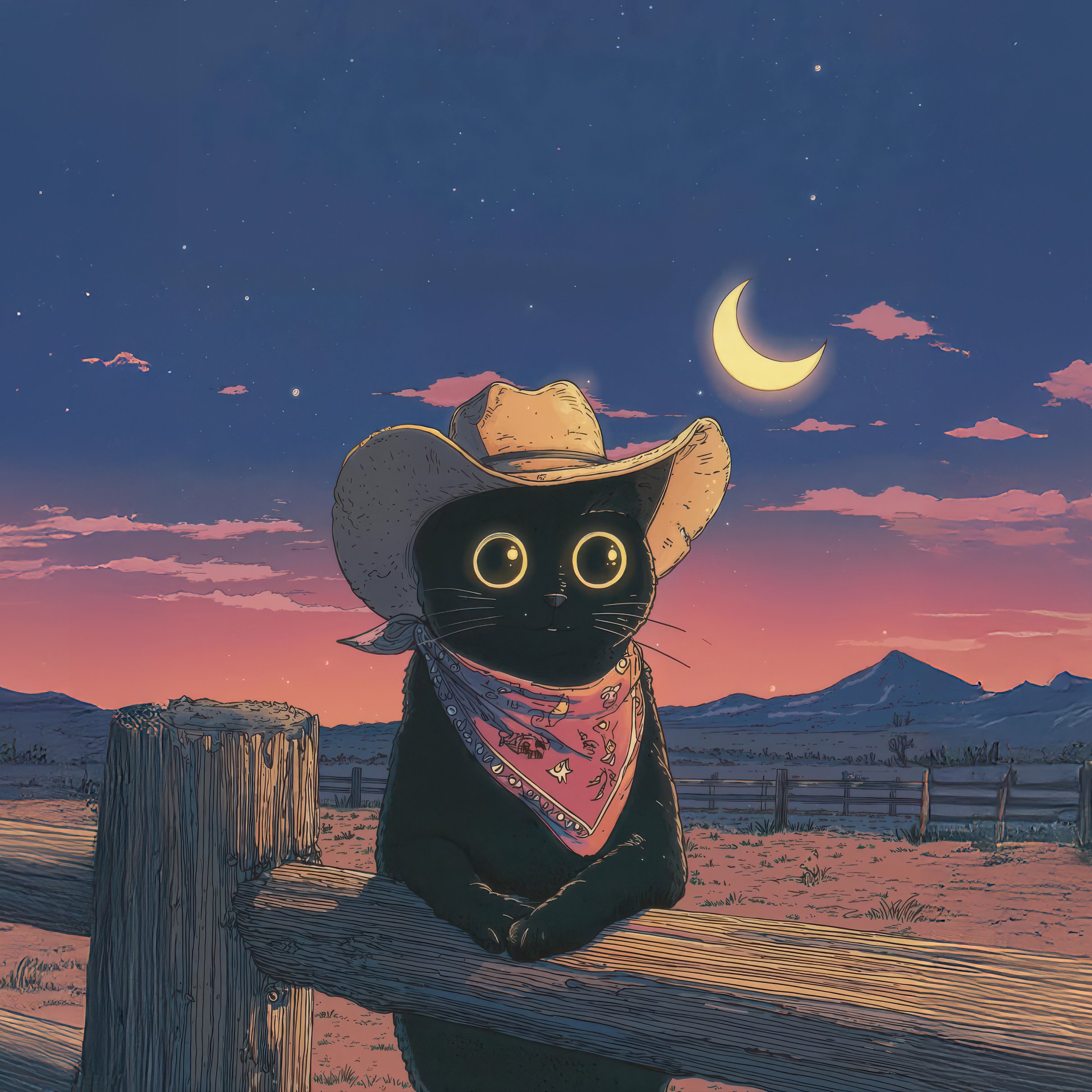 Black cat cowboy in the desert - Wallpapers for iPad Pro 11″ 2024 in 2420x2420 resolution