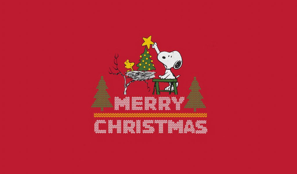 Snoopy decorating Christmas tree - WSVGA wallpapers in 1024x600 resolution
