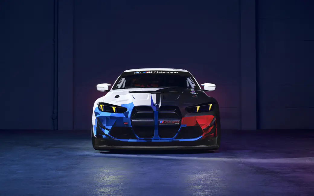 BMW M4 GT4 Evo front view — desktop and phone wallpaper, free download