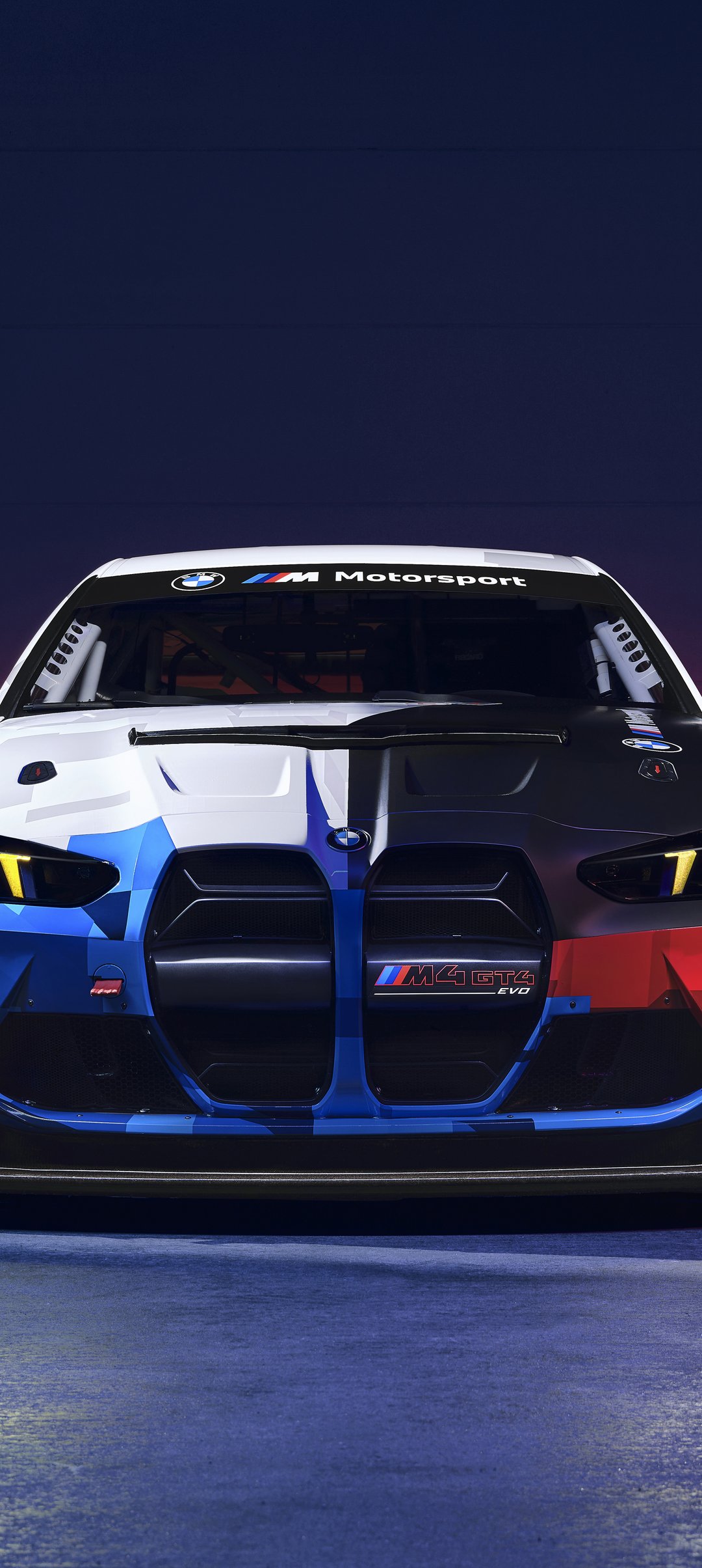 BMW M4 GT4 Evo front view - Wallpapers for Samsung Galaxy A13/A14/A53, Realme 12 Pro 5G, POCO M5 in 1080x2408 resolution