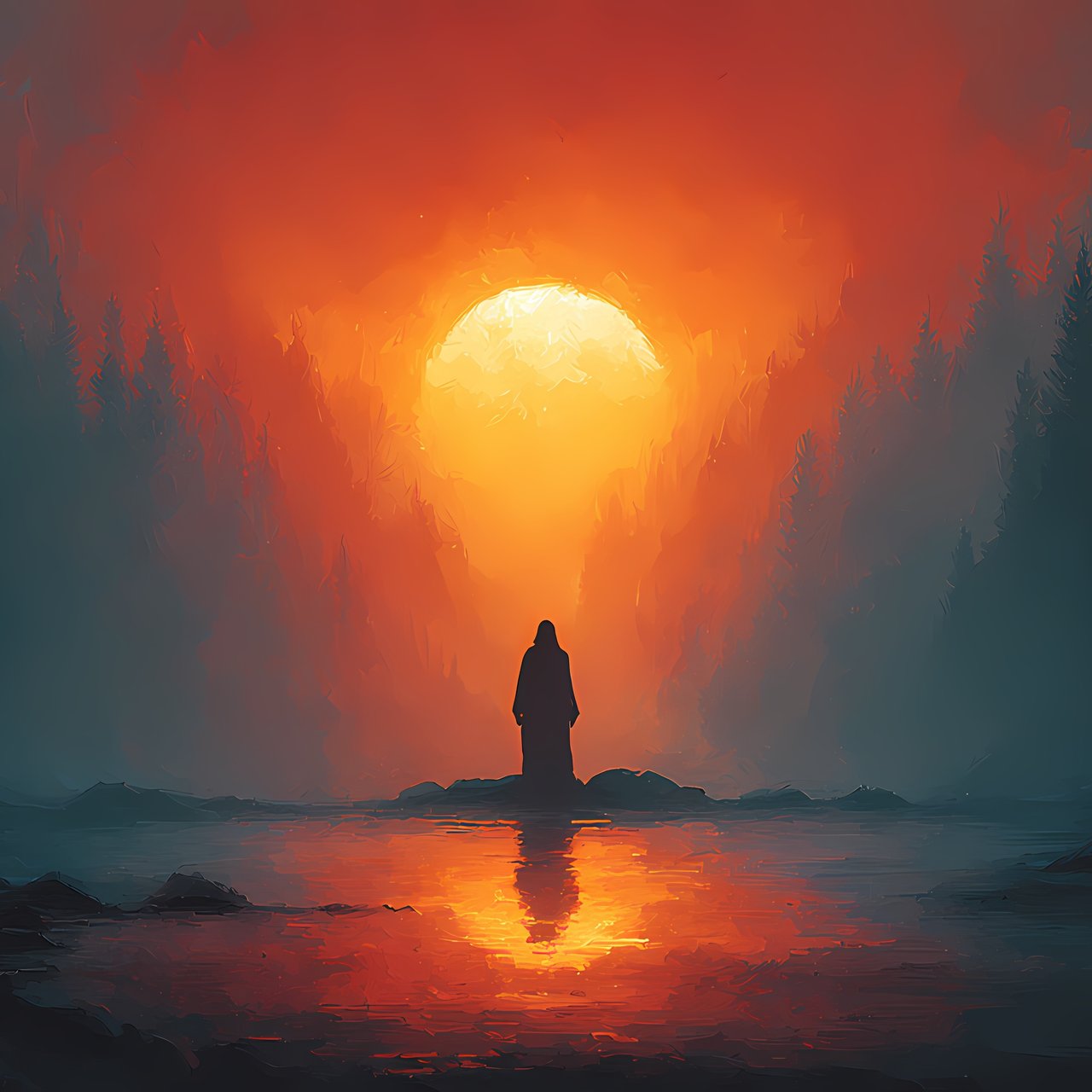 Man at sunset in the forest - Wallpapers for Lenovo, Huawei in 1280x1280 resolution