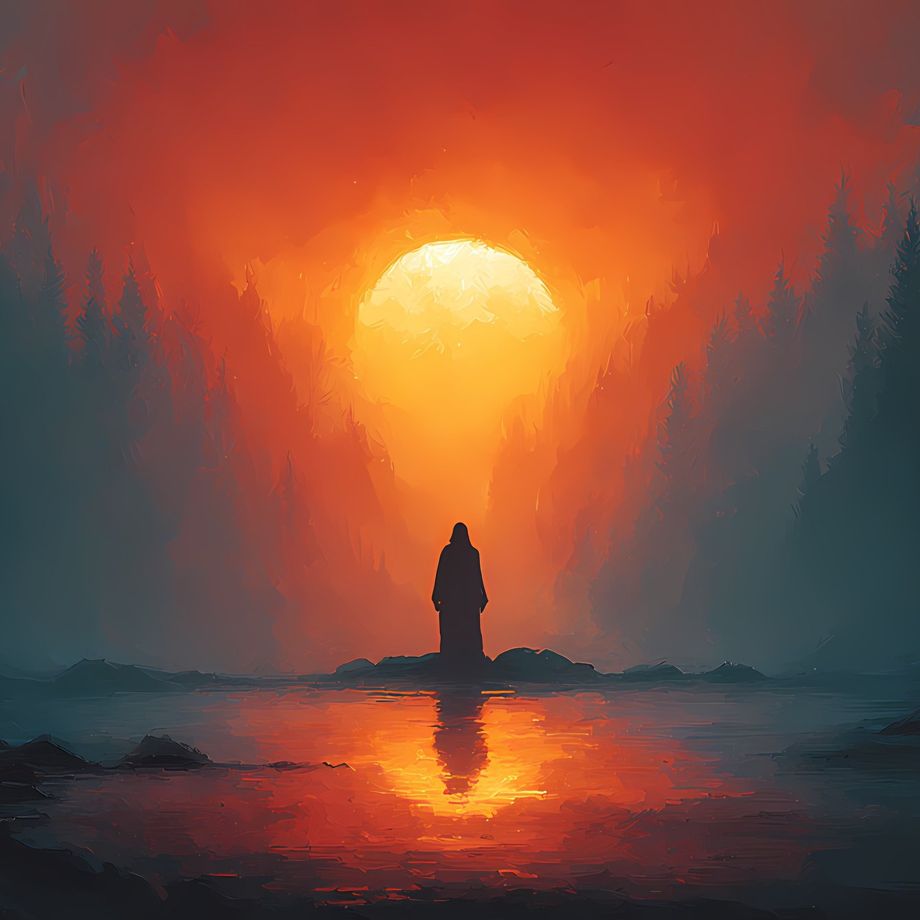 Man at sunset in the forest - Wallpapers for Samsung Galaxy Tab in 1340x1340 resolution