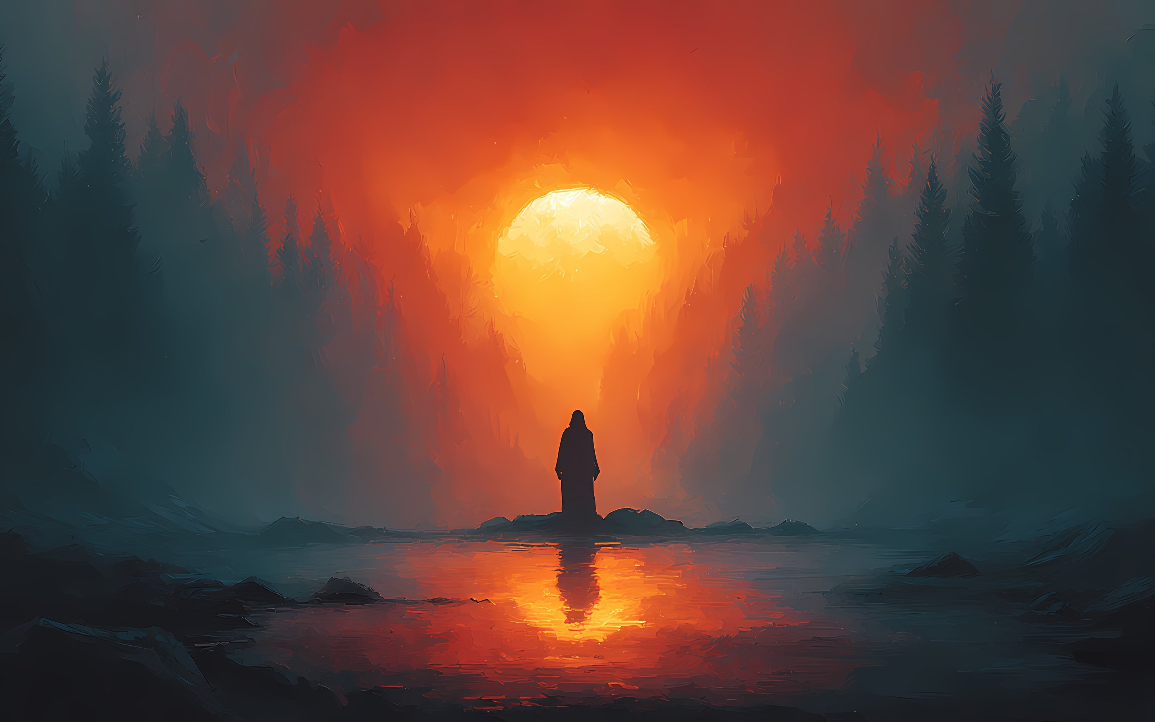 Man at sunset in the forest - Wallpapers for Apple MacBook 12″ in 2304x1440 resolution