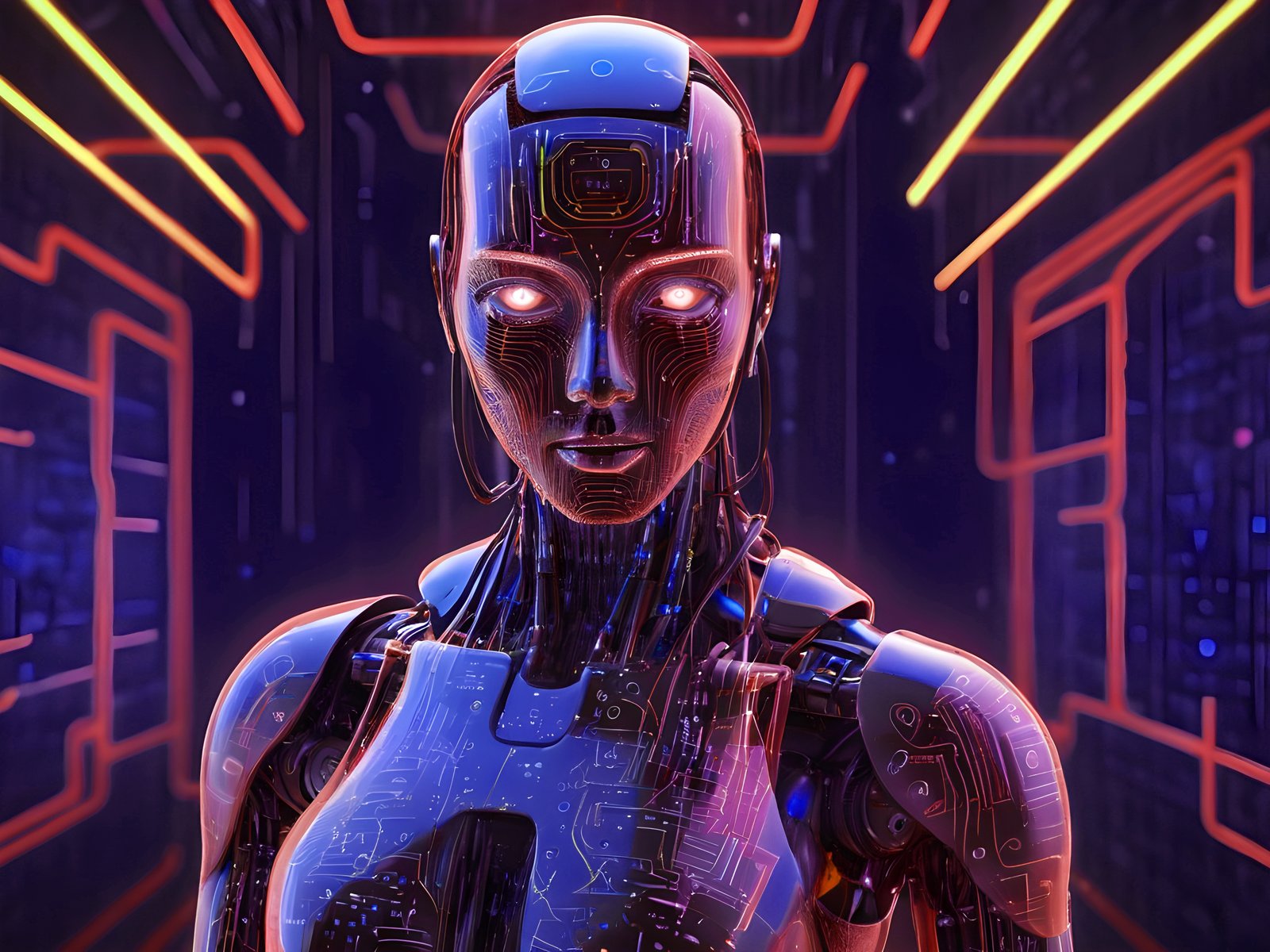 Futuristic android with glowing circuits - UXGA wallpapers in 1600x1200 resolution