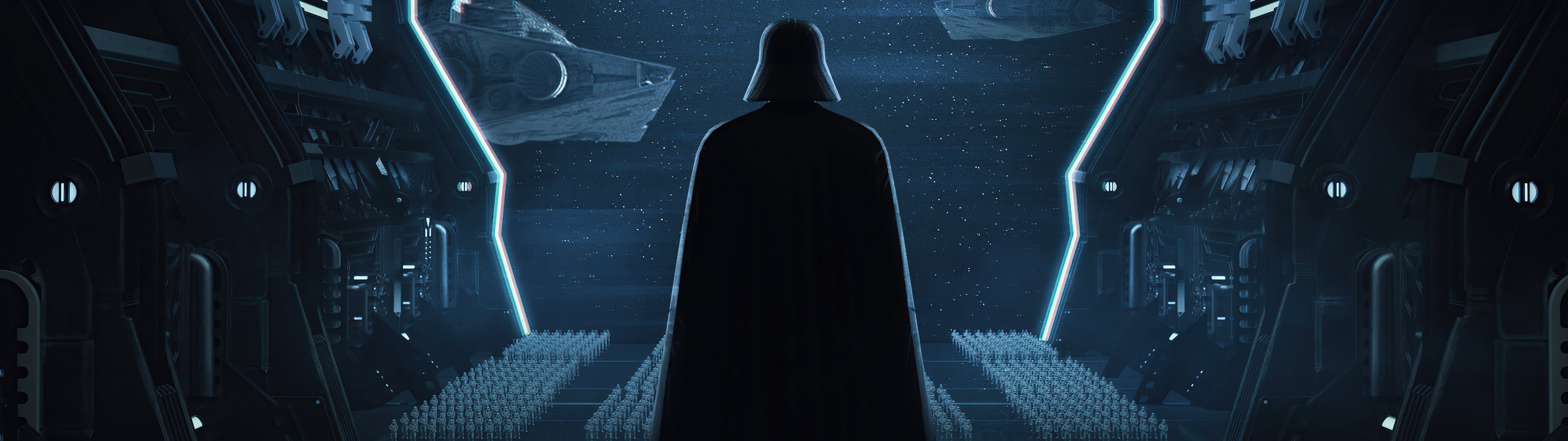 Darth Vader watches the fleet - UltraWide 32:9 wallpapers in 3840x1080 resolution