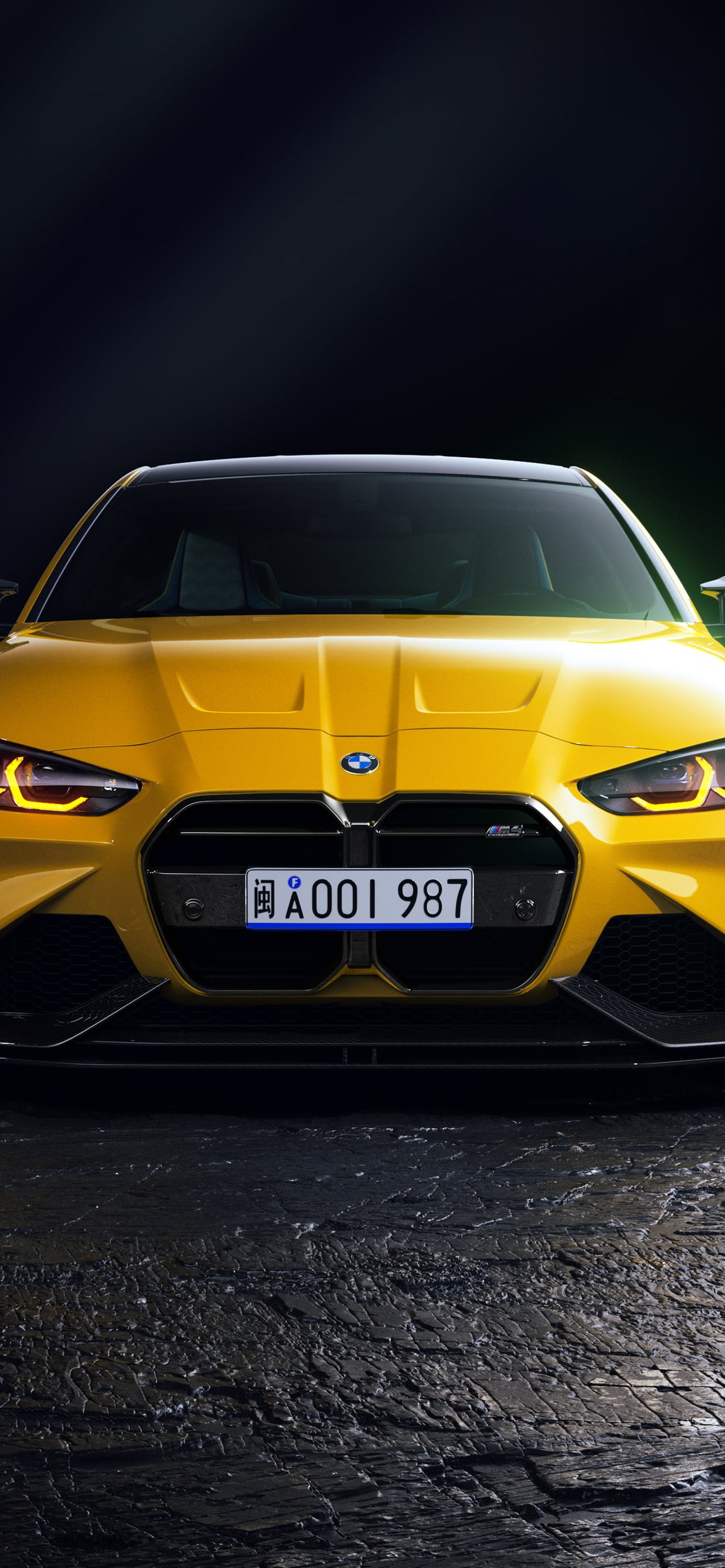 Yellow BMW M4 G82 front view - Wallpapers for iPhone 13 Pro Max/12 Pro Max/14 Plus in 1284x2778 resolution