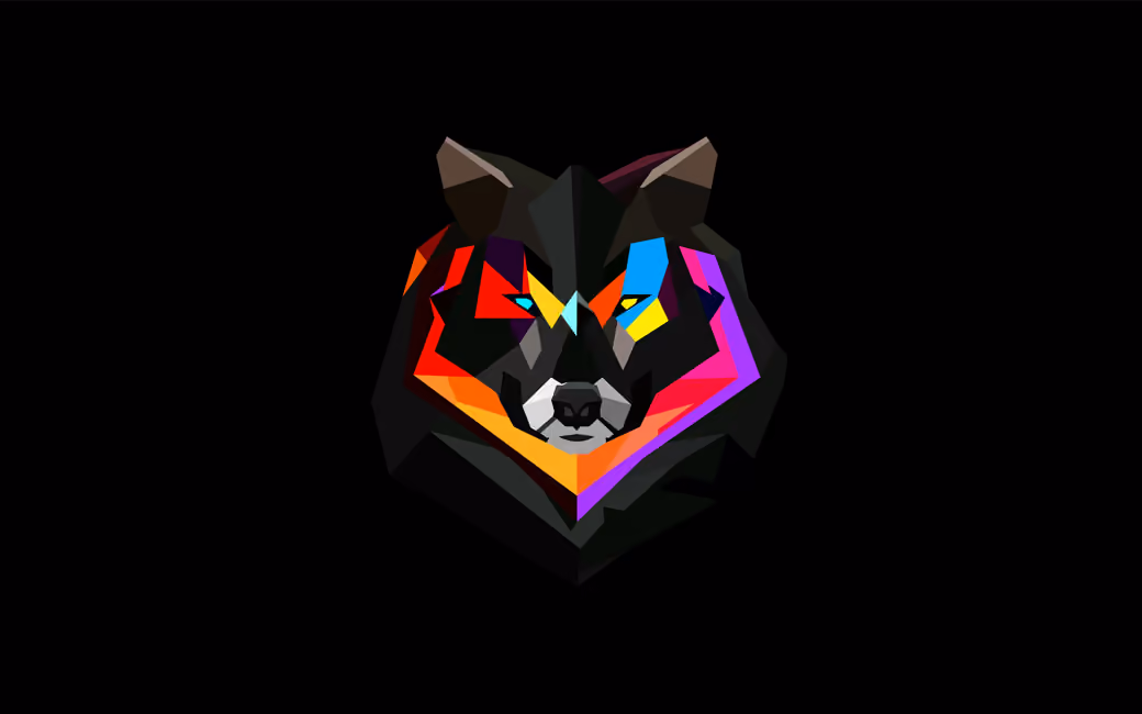 Geometric wolf head in low poly — desktop and phone wallpaper, free download
