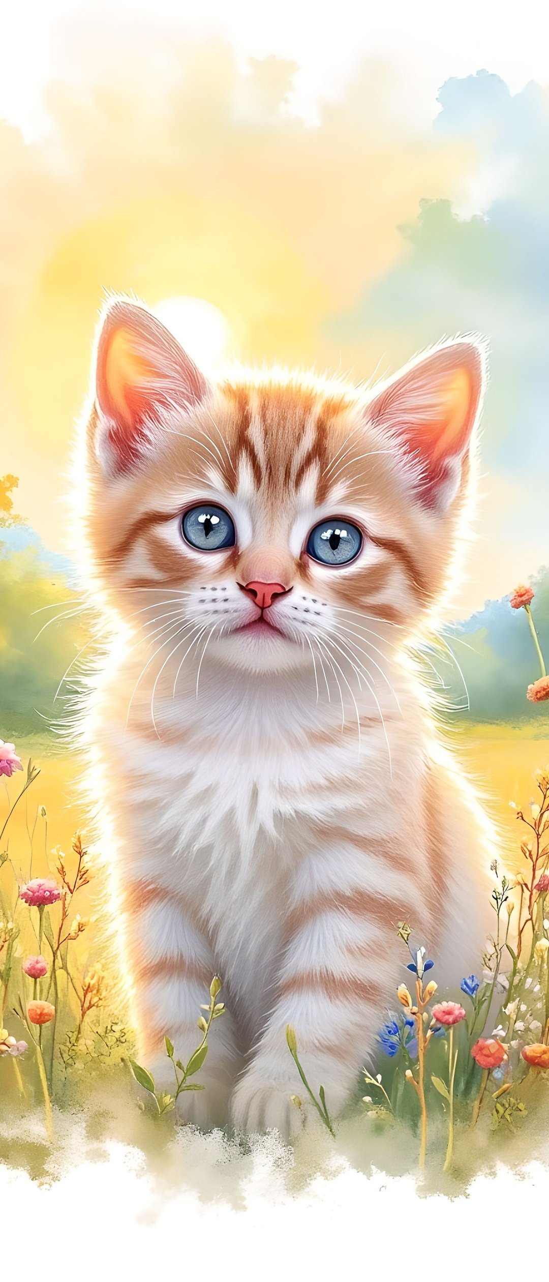 Cute kitten in the summer field - Wallpapers for Samsung Galaxy Z Flip7, Sony Xperia 5 II/5 III/5 V/10 IV/10 V, Xiaomi Mix Fold 3 in 1080x2520 resolution