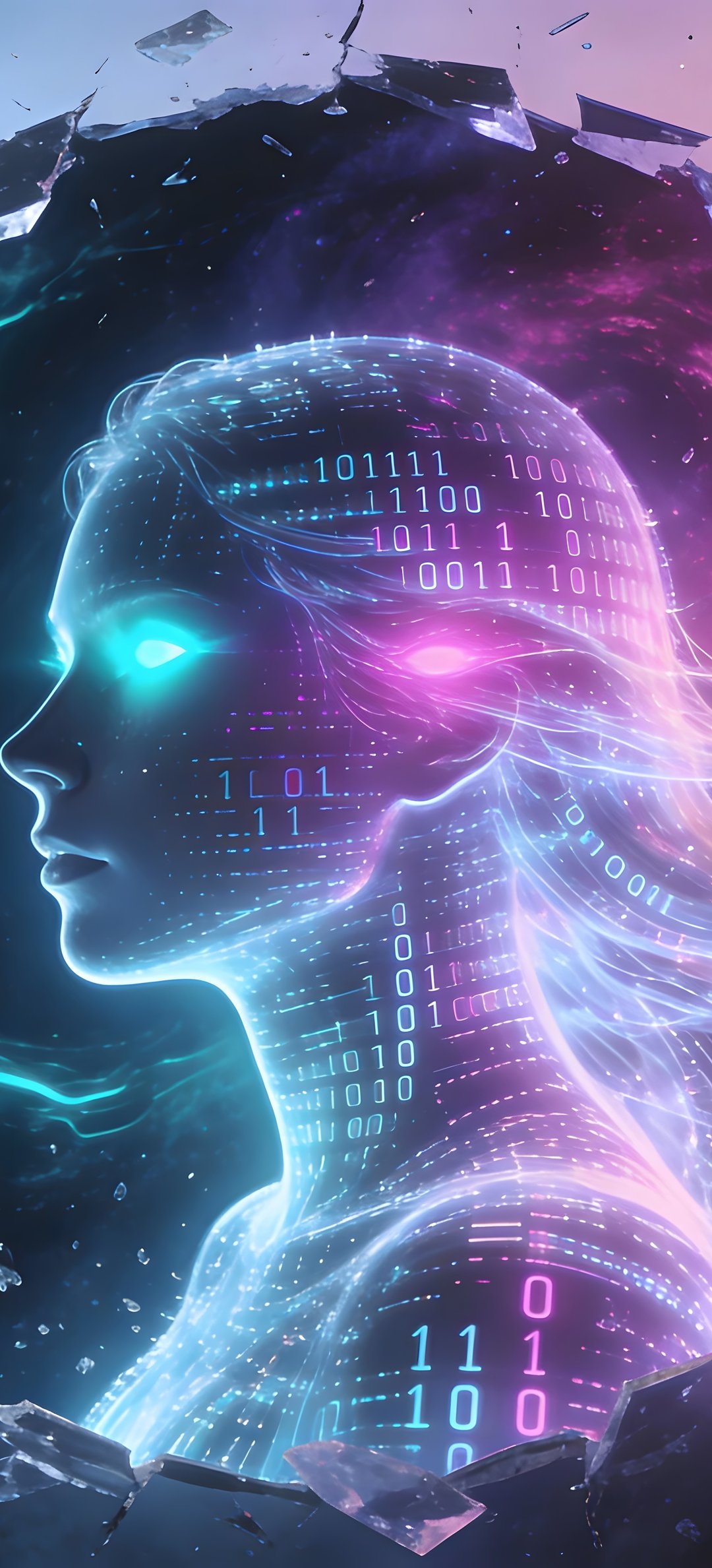 Futuristic girl with binary code - Wallpapers for Honor/Huawei in 1080x2376 resolution