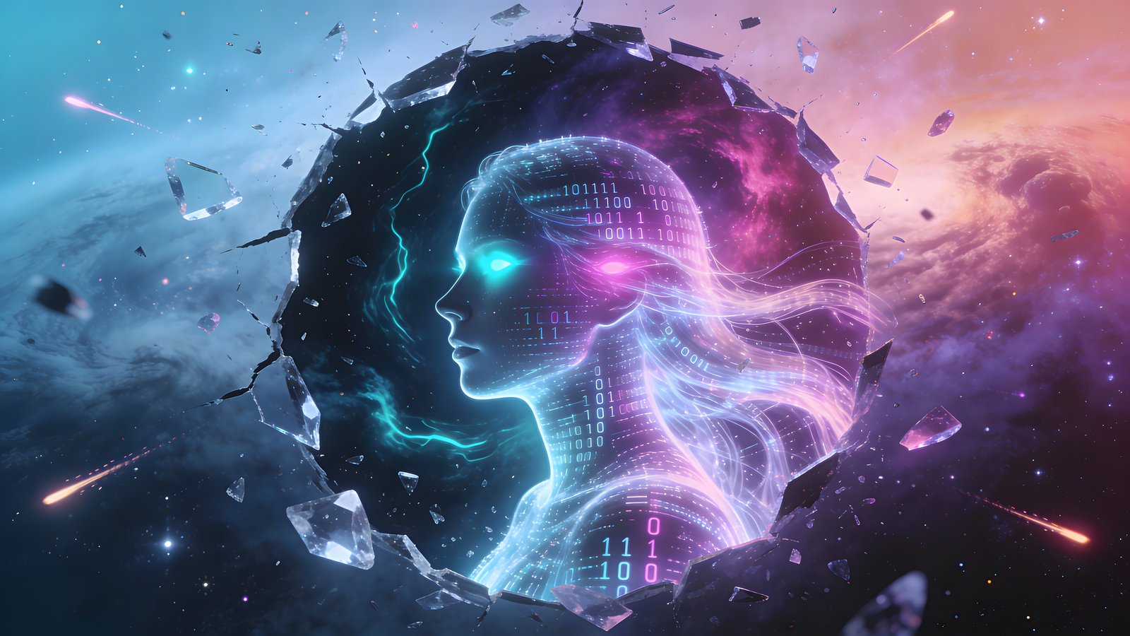 Futuristic girl with binary code - wXGA++ wallpapers in 1600x900 resolution