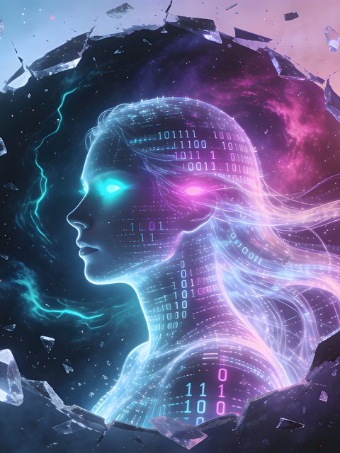 Futuristic girl with binary code - Wallpapers for HTC/BlackBerry in 480x640 resolution