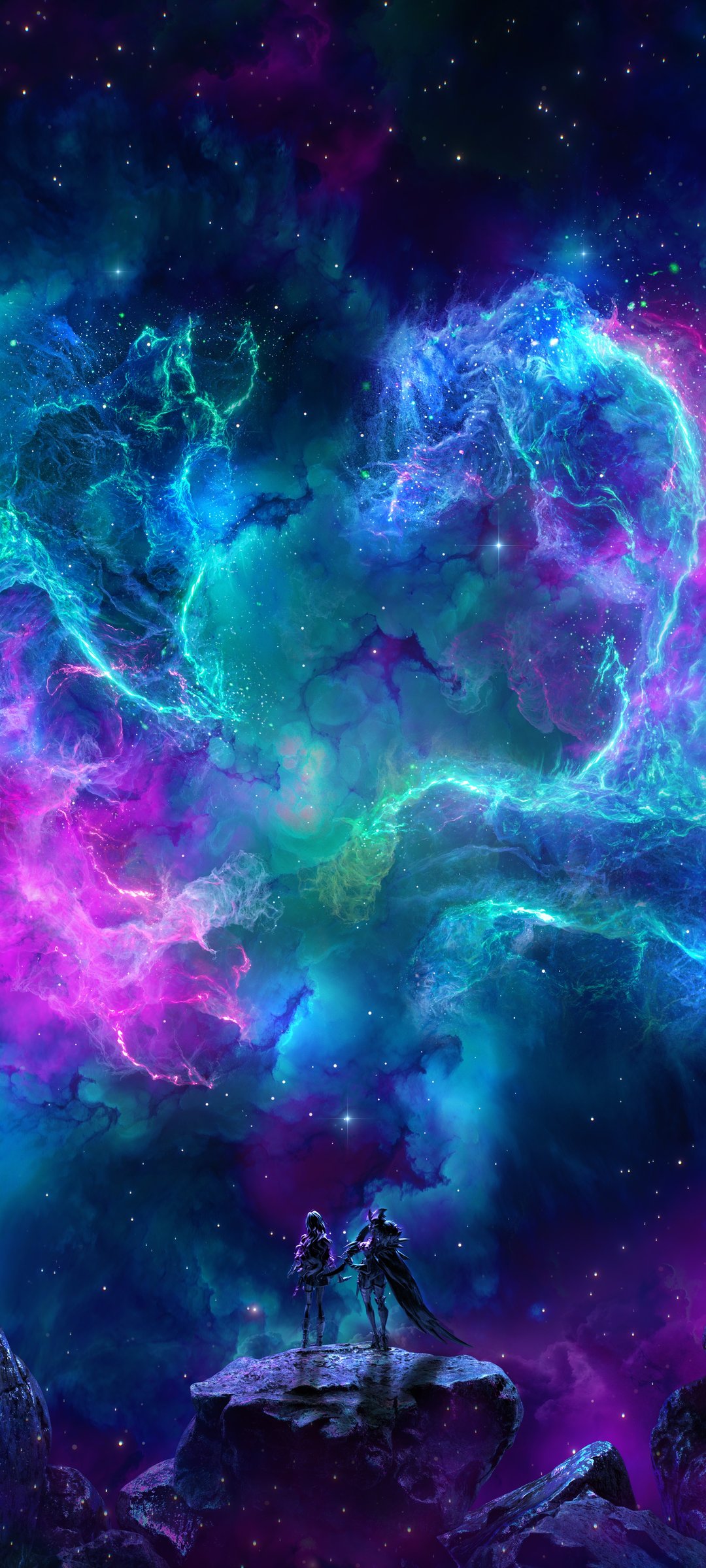 Bright colorful cosmic nebula - Wallpapers for Samsung Galaxy M55, POCO M4/X4/X5, Xiaomi Redmi 12/13/Note 13/Note 14/Note 14S in 1080x2400 resolution