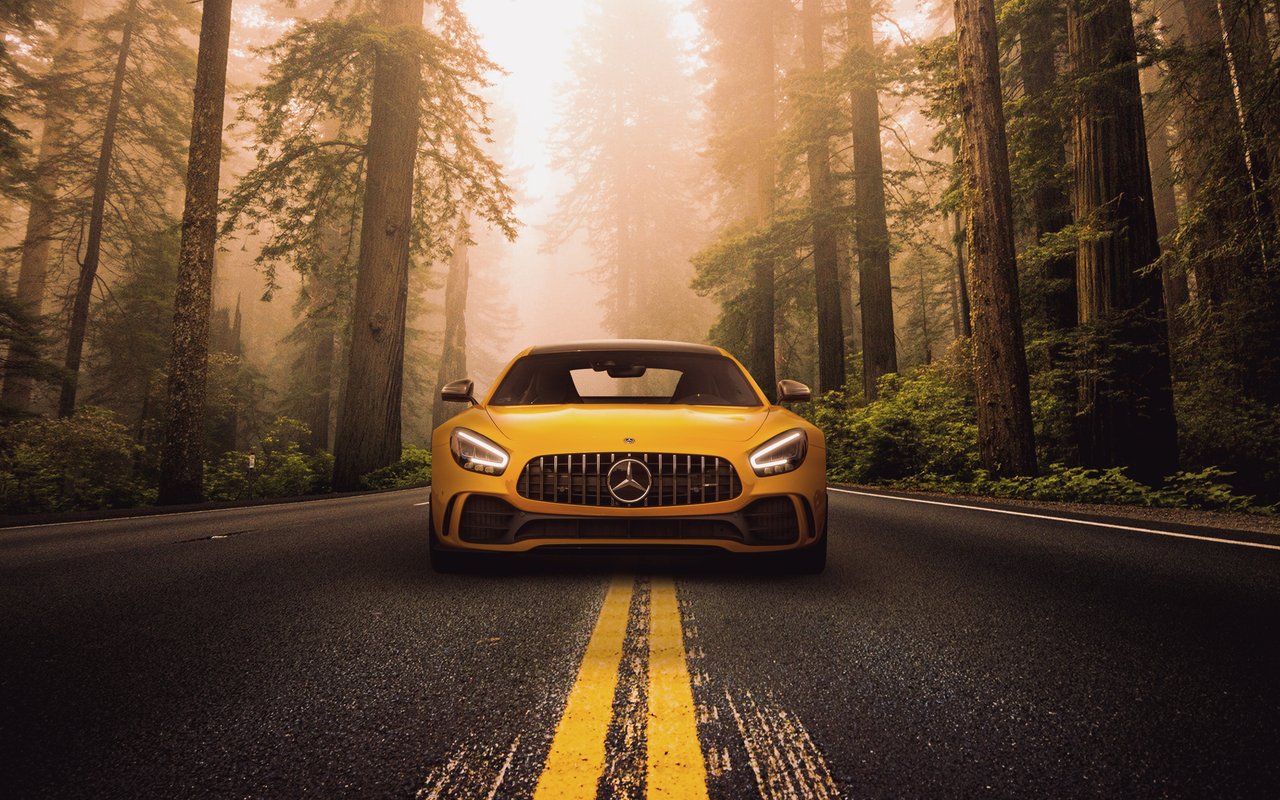 Yellow Mercedes-AMG GT R front view - WXGA_1280 wallpapers in 1280x800 resolution