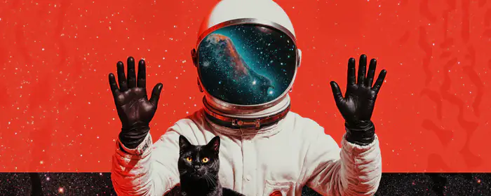UltraWide 21:9 обои сюрреализм (2560x1080): космонавт, кошка, звёзды, сюрреализм