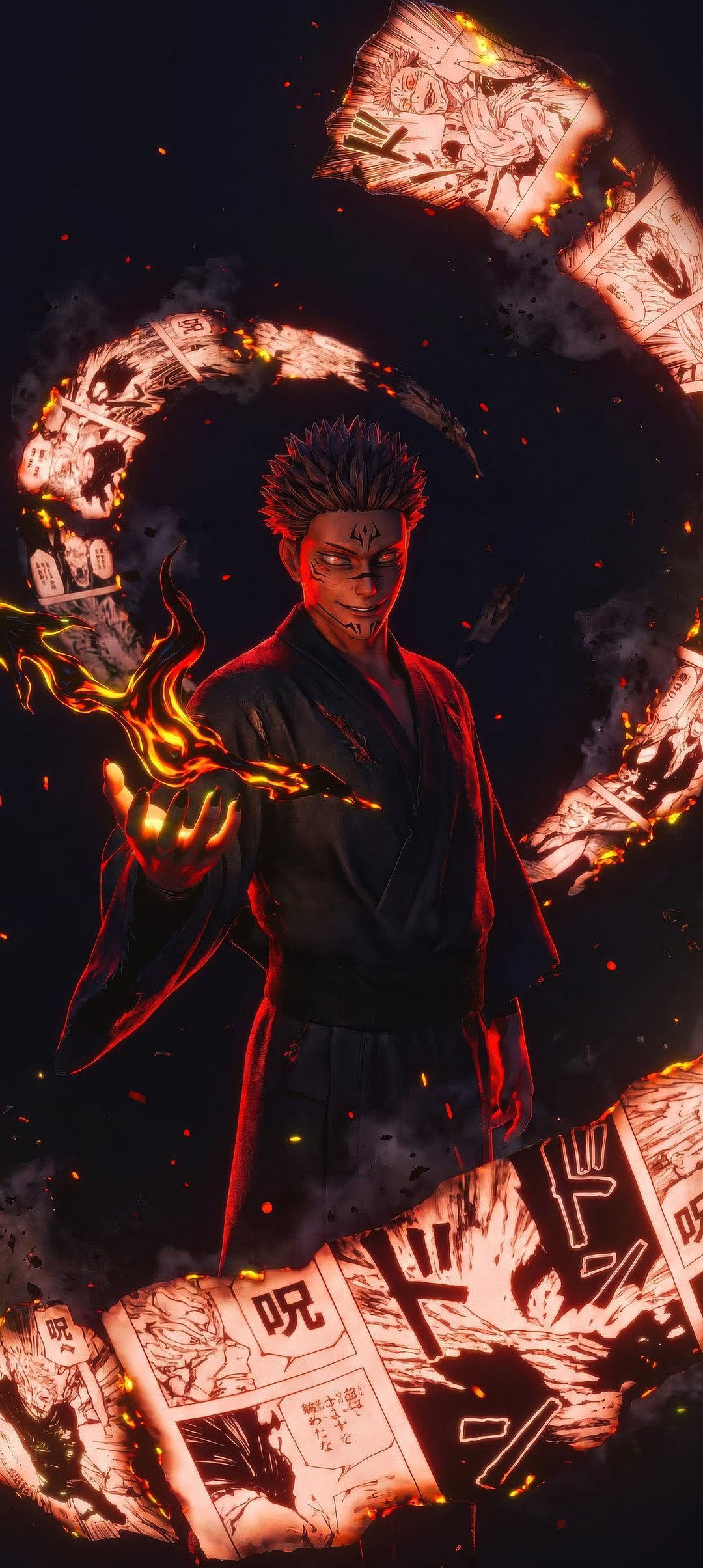Ryomen Sukuna controlling cursed energy - Wallpapers for Samsung Galaxy A13/A14/A53, Realme 12 Pro 5G, POCO M5 in 1080x2408 resolution