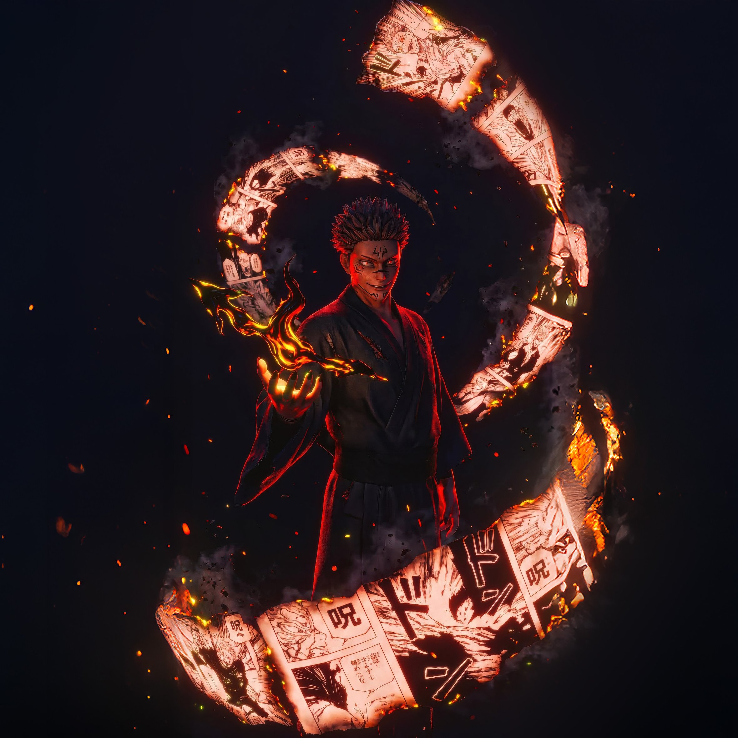 Ryomen Sukuna controlling cursed energy - Wallpapers for iPad Air 10.9″ in 2360x2360 resolution