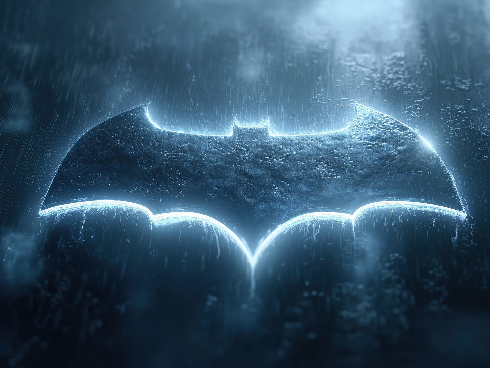 Glowing Batman logo in rain - UXGA wallpapers in 1600x1200 resolution