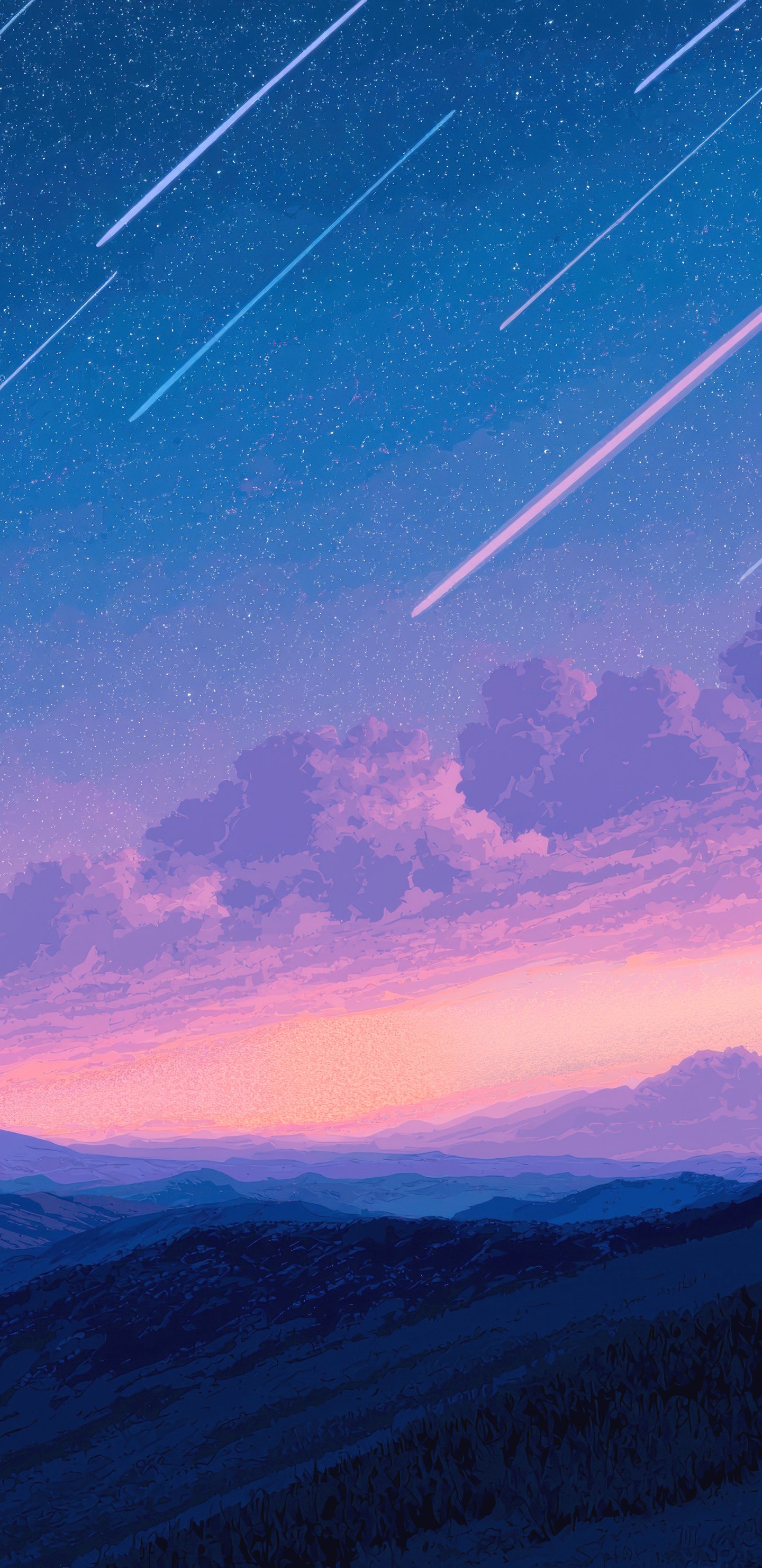 Stargazing over a mountain valley at sunset - Wallpapers for Samsung Galaxy S8/S8+/Note 8/S9/S9+/Note 9 in 1440x2960 resolution
