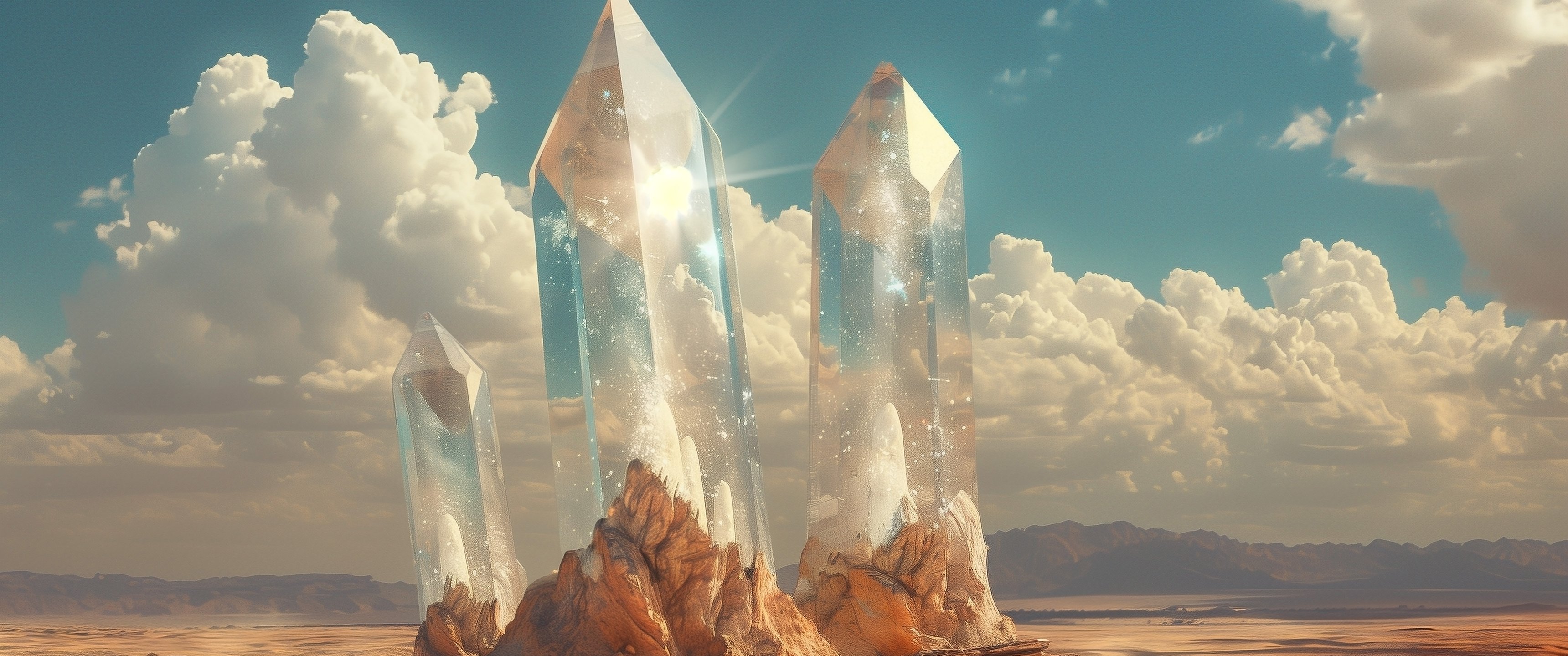 Huge transparent crystals in the desert - UltraWide 21:9 wallpapers in 3440x1440 resolution