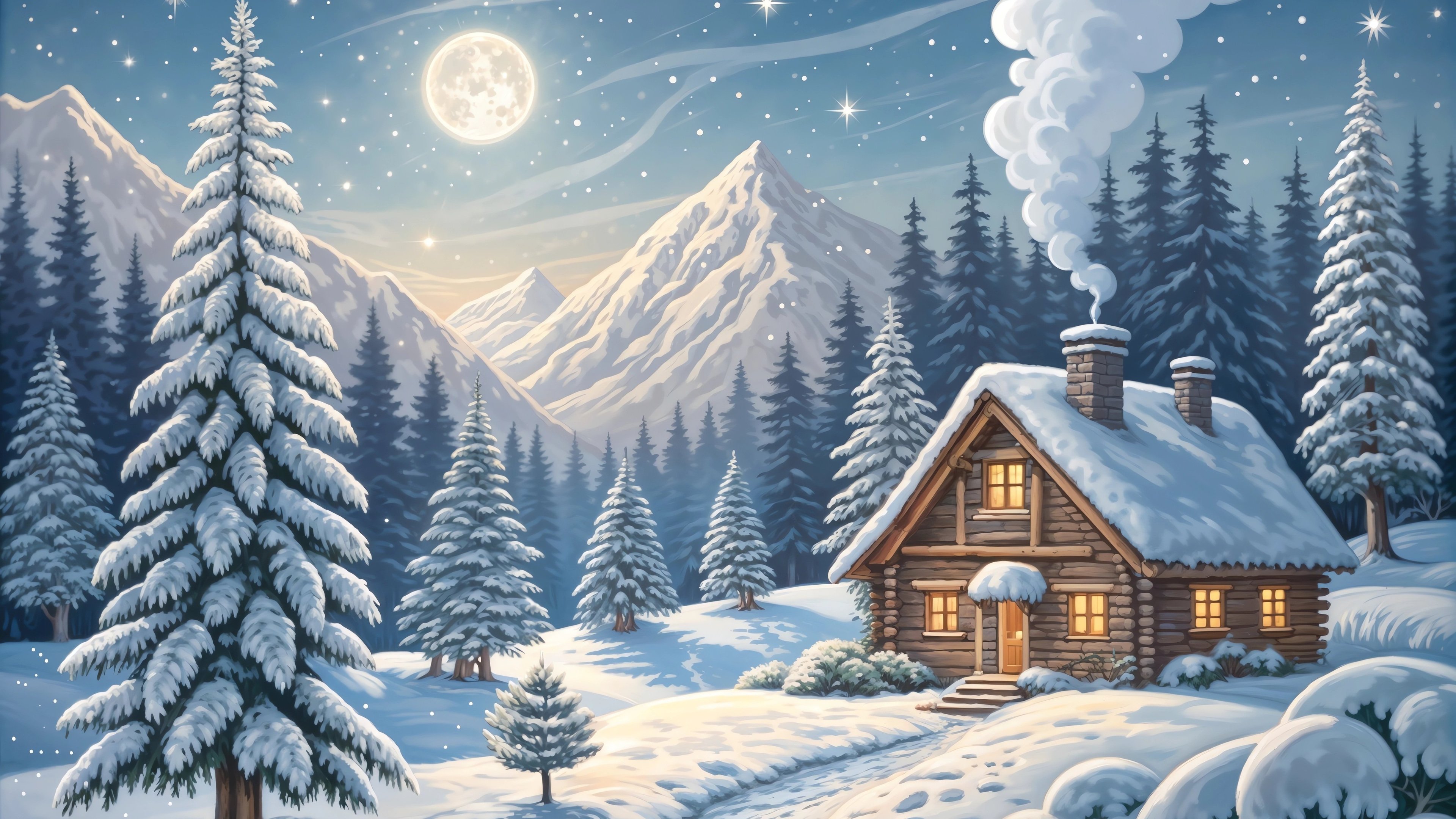 Snow hut in the moonlight - 4K PC Wallpapers in 3840x2160 resolution